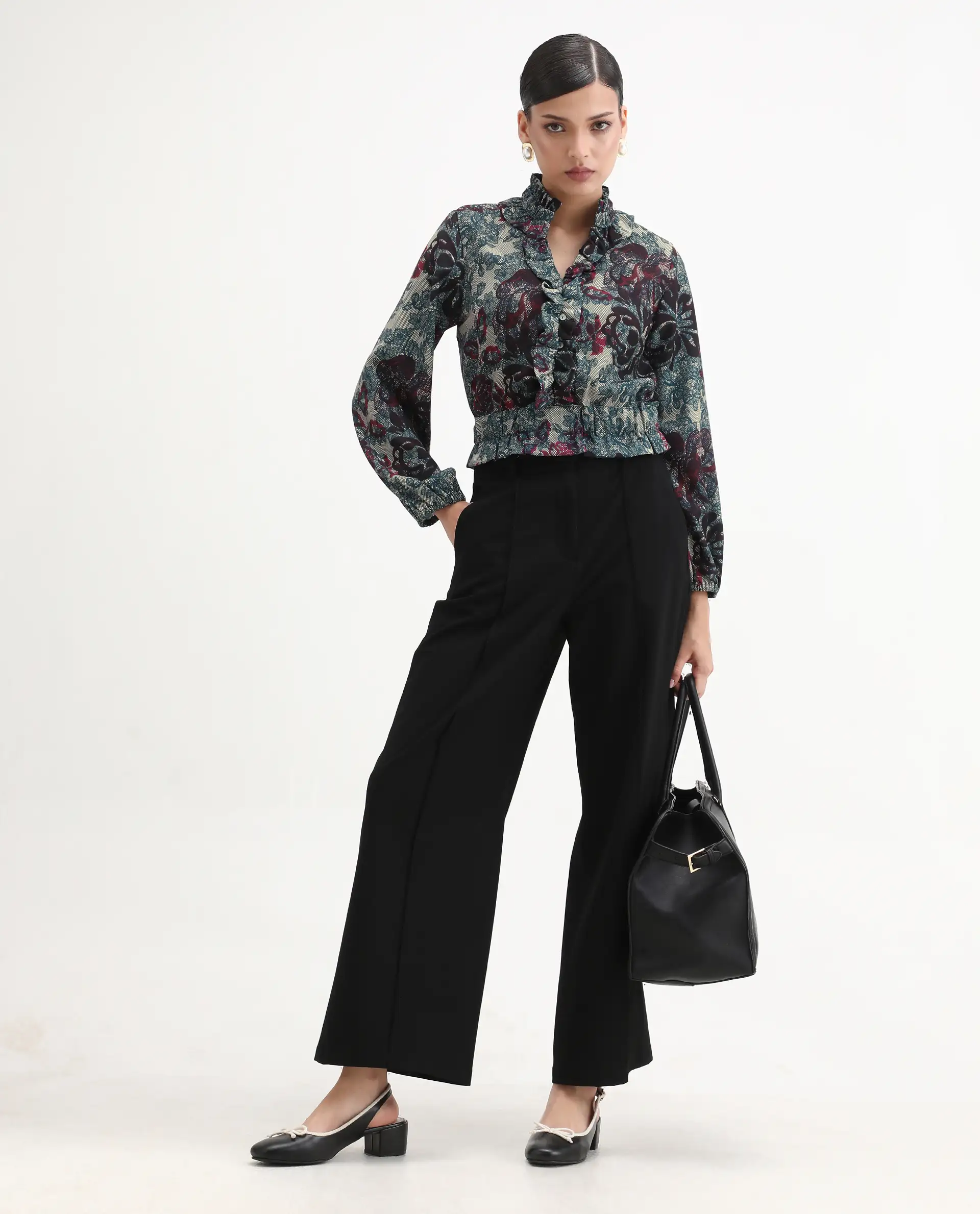 Rareism Women's Mugla Multi Polyester Blend V-Neck Floral Print Balloon Sleeve Crop Regular Fit Top - Image 2