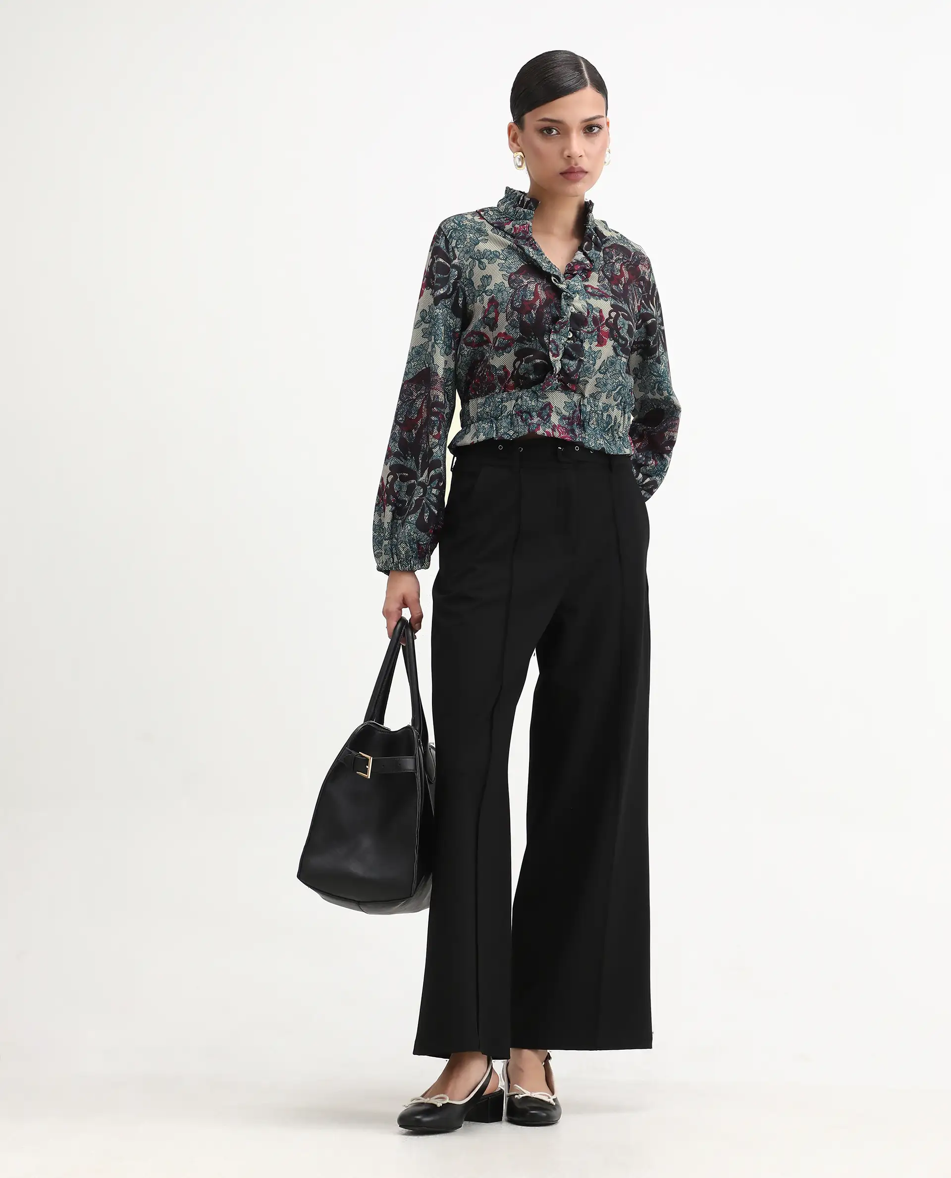 Rareism Women's Mugla Multi Polyester Blend V-Neck Floral Print Balloon Sleeve Crop Regular Fit Top - Image 7