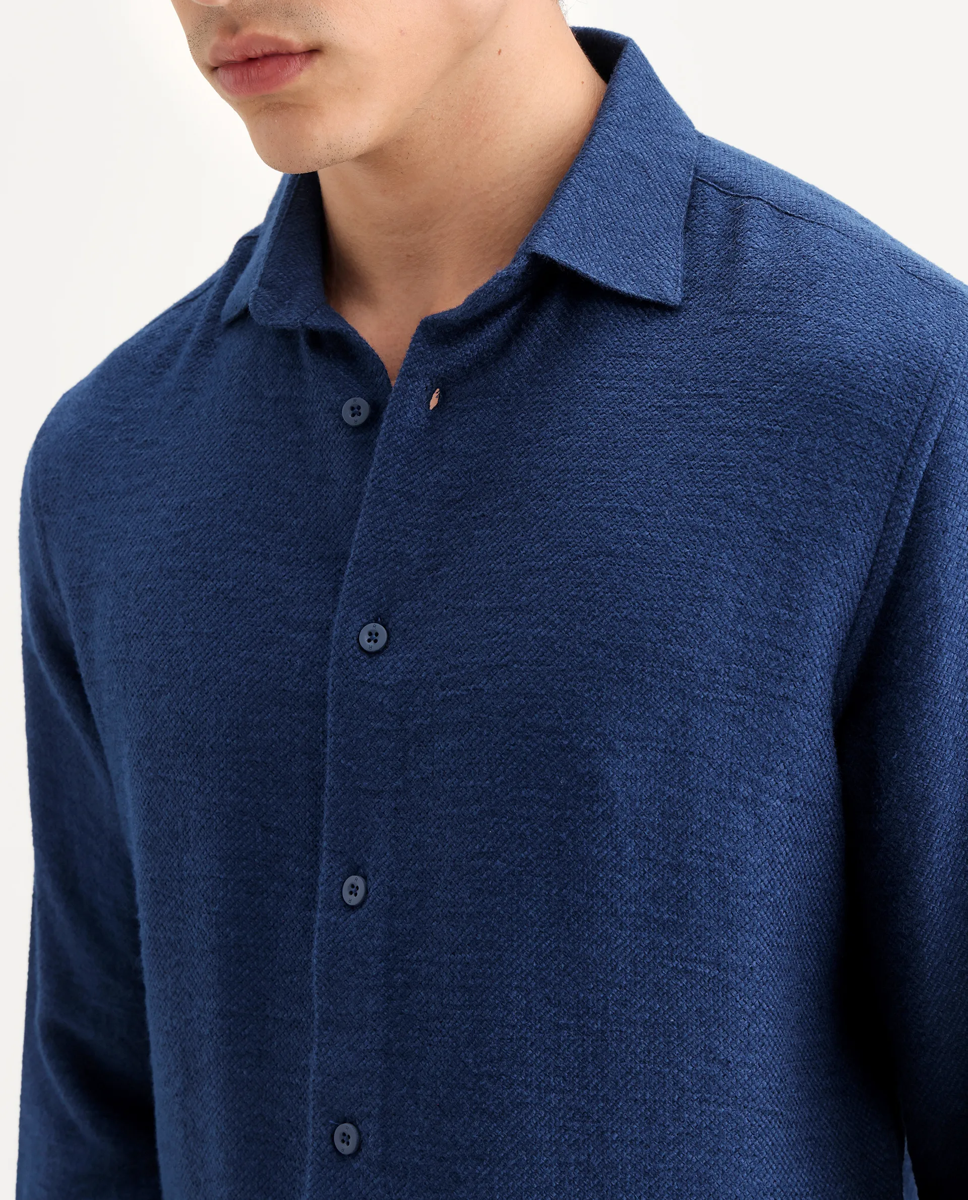 Rare Rabbit Men's Mulfir Blue Viscose Blend Fabric Collared Neck Regular Fit Plain Shirt - Image 3