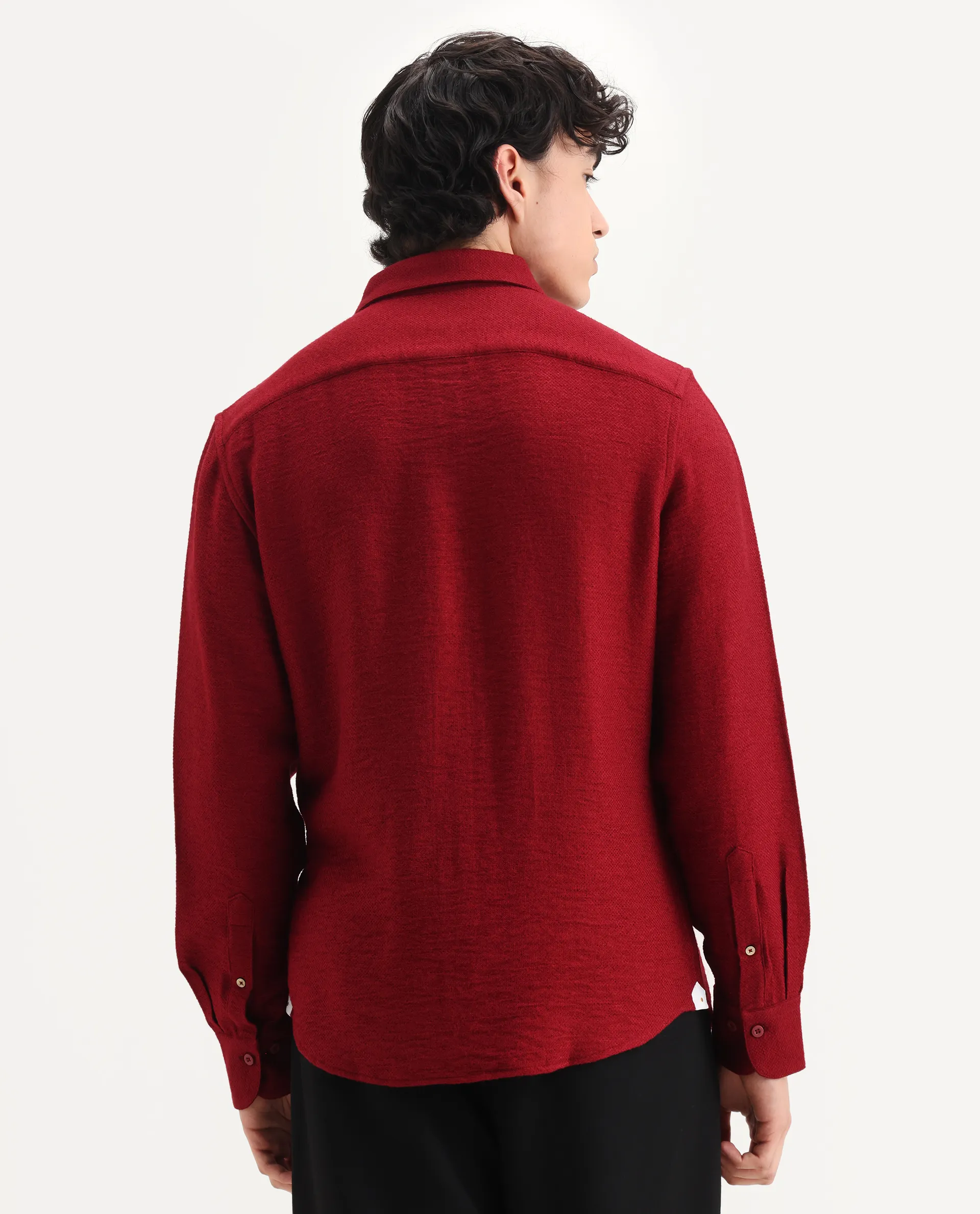 Rare Rabbit Men's Mulfir Red Viscose Blend Fabric Collared Neck Regular Fit Plain Shirt - Image 8