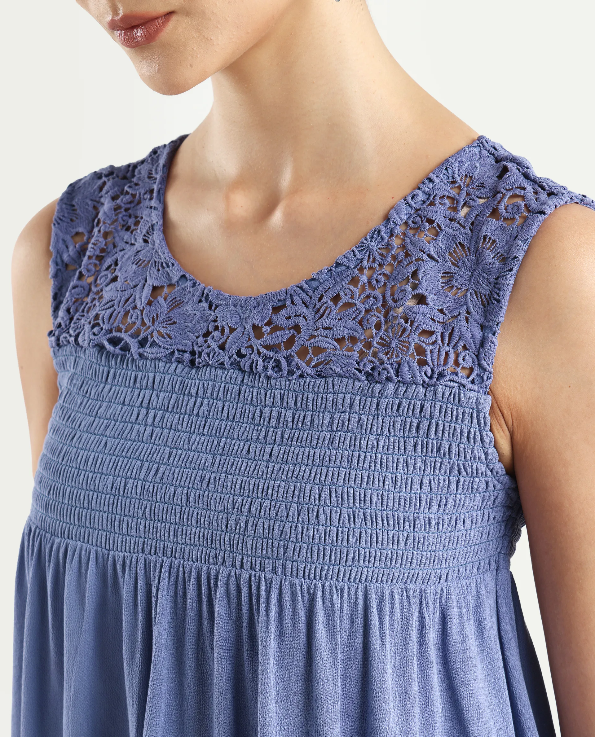 Rareism Women's Mumia Dusky Blue Viscose Blend Crew Neck Plain Sleeveless Regular Fit Top - Image 4