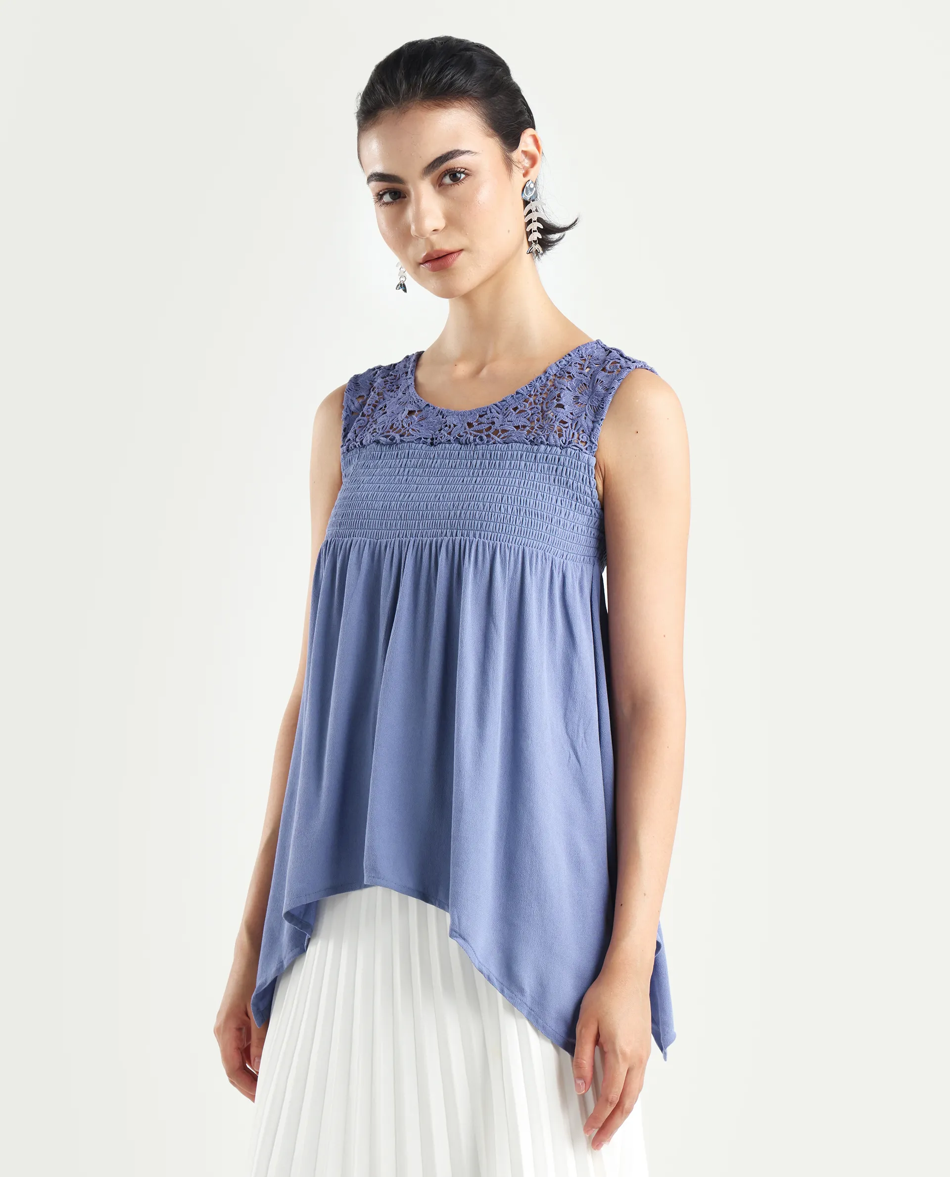 Rareism Women's Mumia Dusky Blue Viscose Blend Crew Neck Plain Sleeveless Regular Fit Top - Image 5