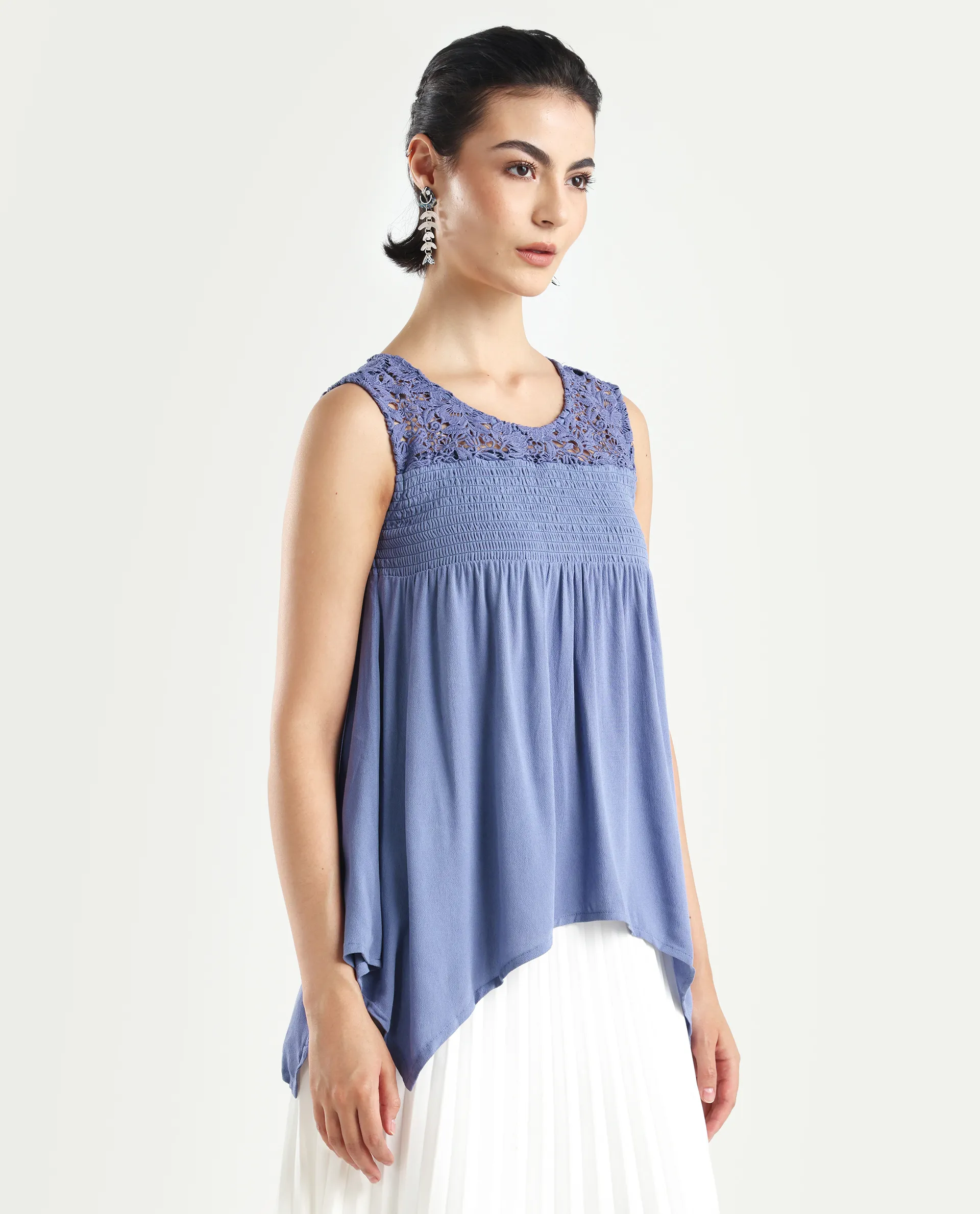 Rareism Women's Mumia Dusky Blue Viscose Blend Crew Neck Plain Sleeveless Regular Fit Top - Image 6