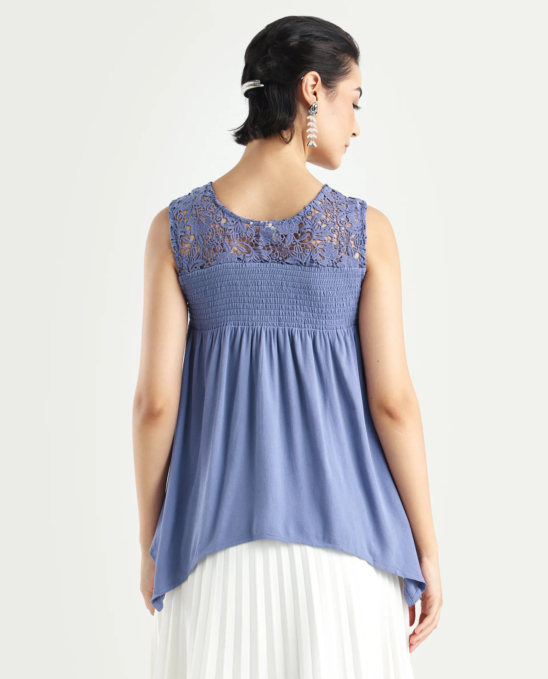 Rareism Women's Mumia Dusky Blue Viscose Blend Crew Neck Plain Sleeveless Regular Fit Top - Image 7