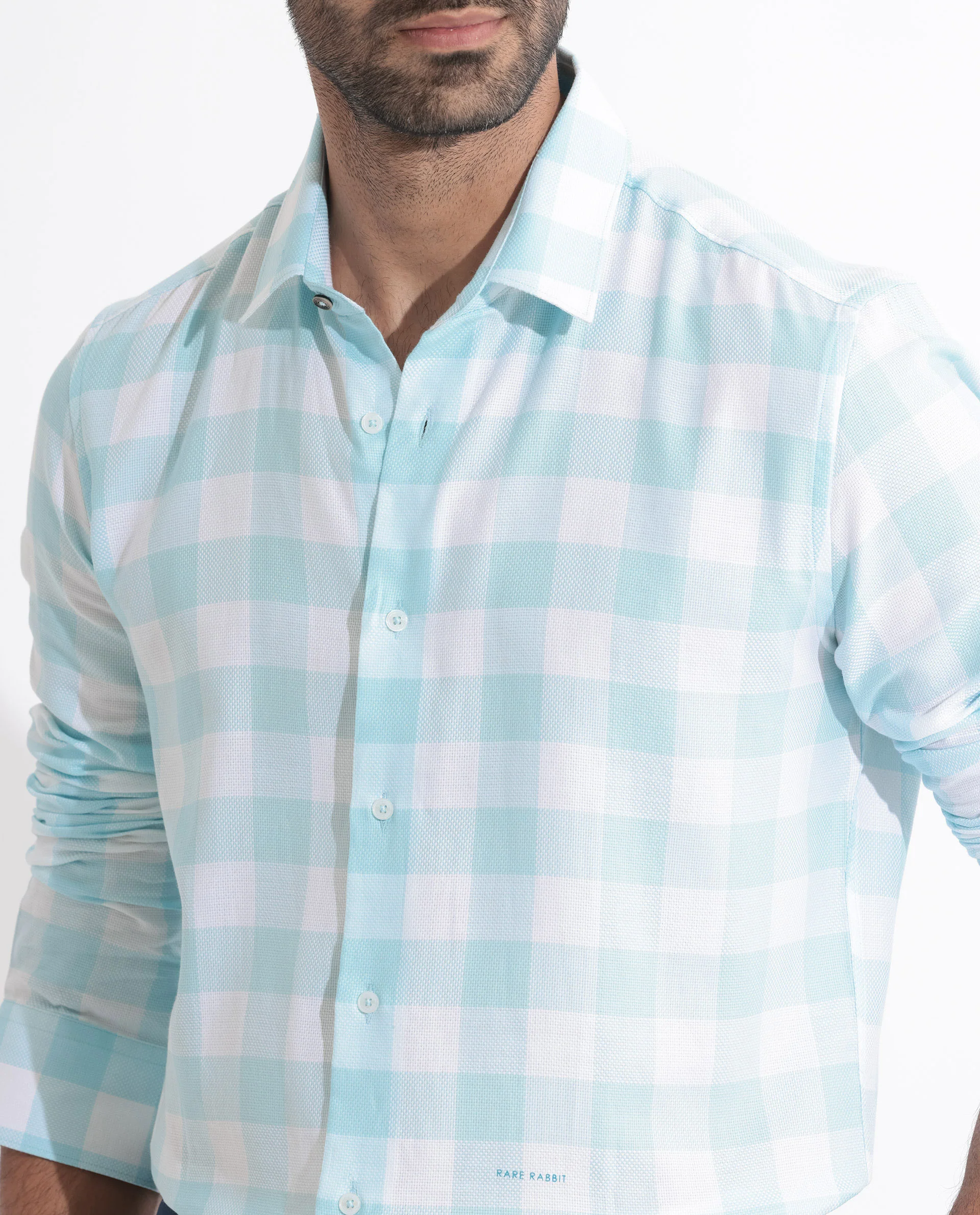 Rare Rabbit Men's Munich Blue Cotton Checked Print Regular Fit Full Sleeve Collared Shirt - Image 5