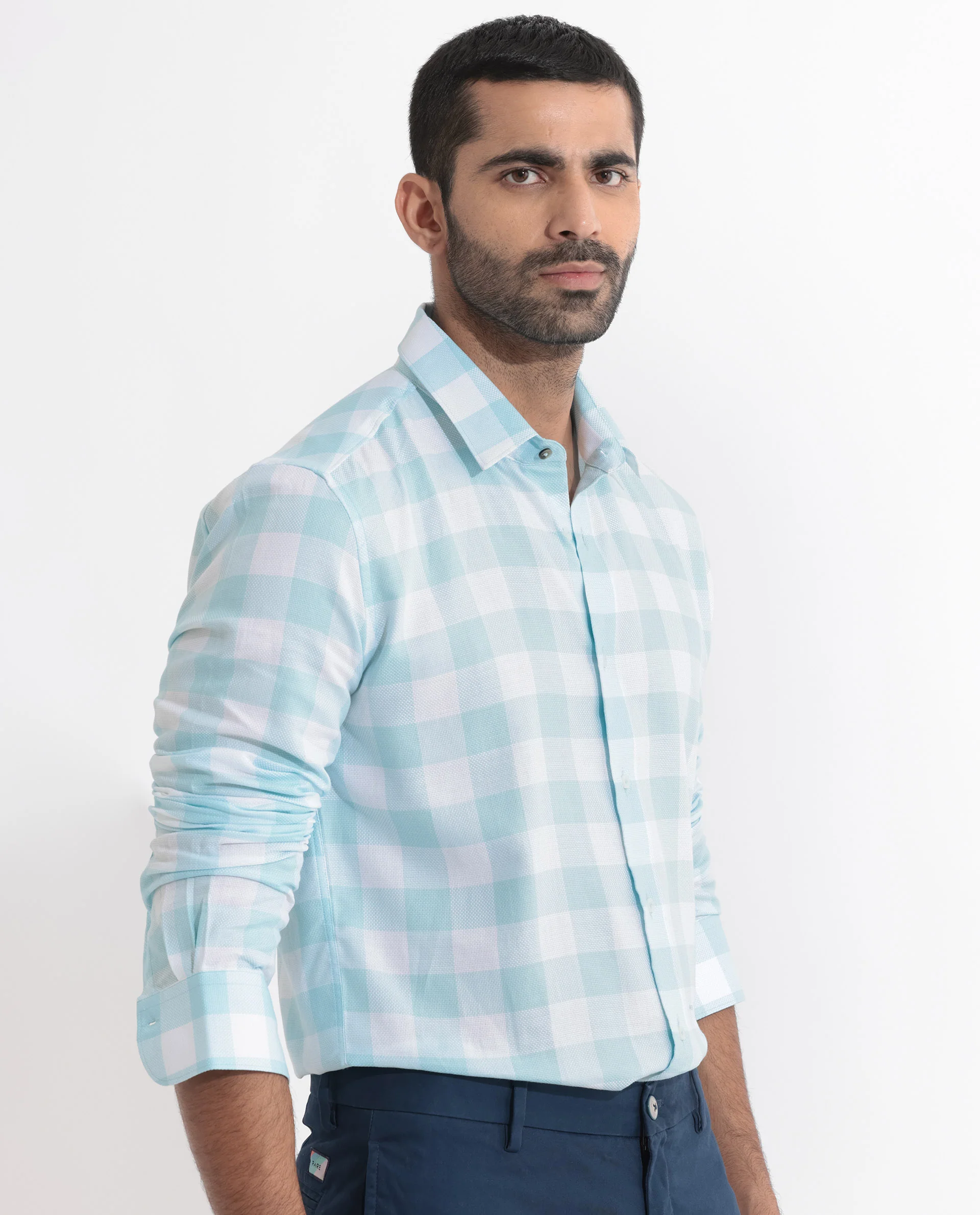 Rare Rabbit Men's Munich Blue Cotton Checked Print Regular Fit Full Sleeve Collared Shirt - Image 7