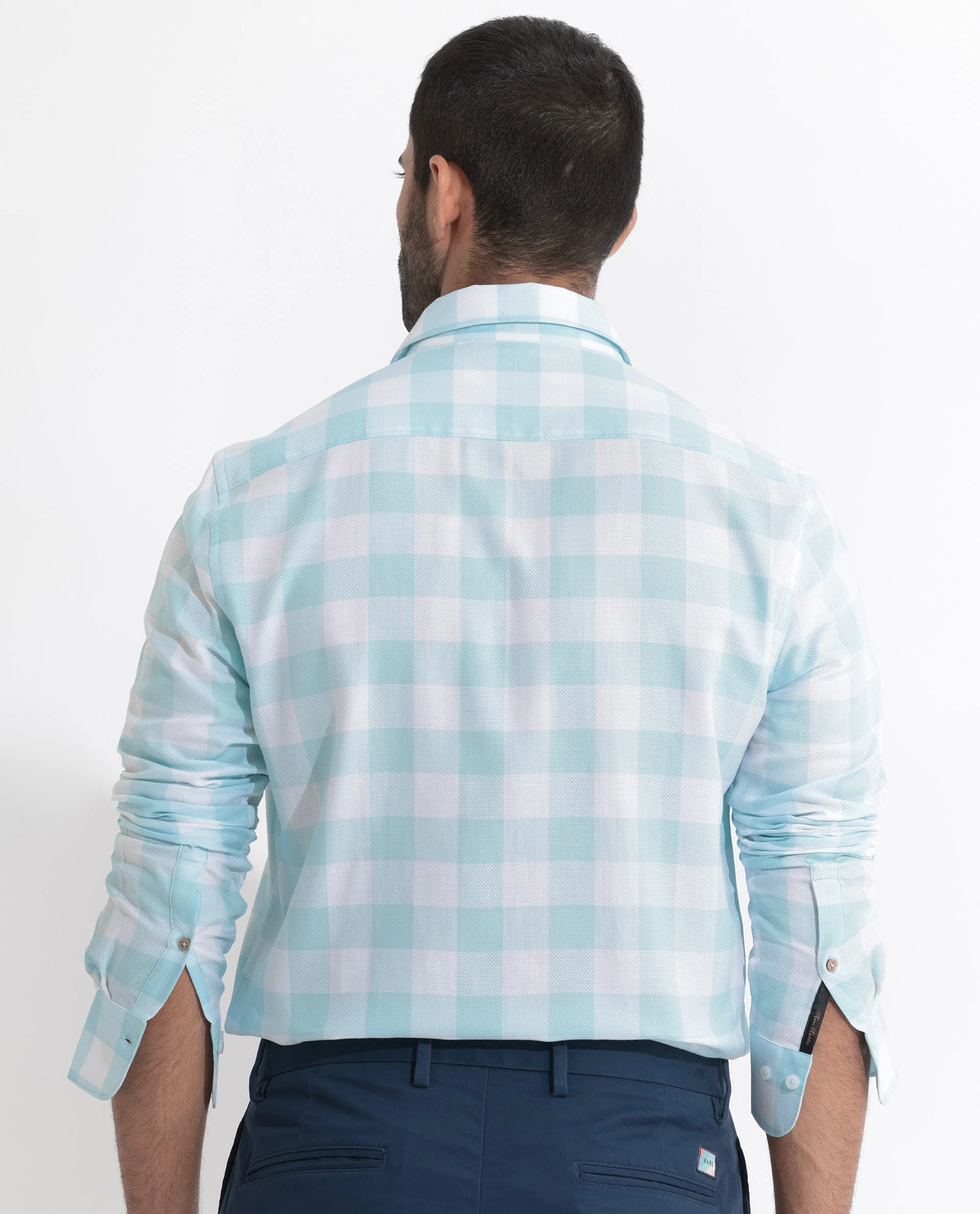Rare Rabbit Men's Munich Blue Cotton Checked Print Regular Fit Full Sleeve Collared Shirt - Image 8