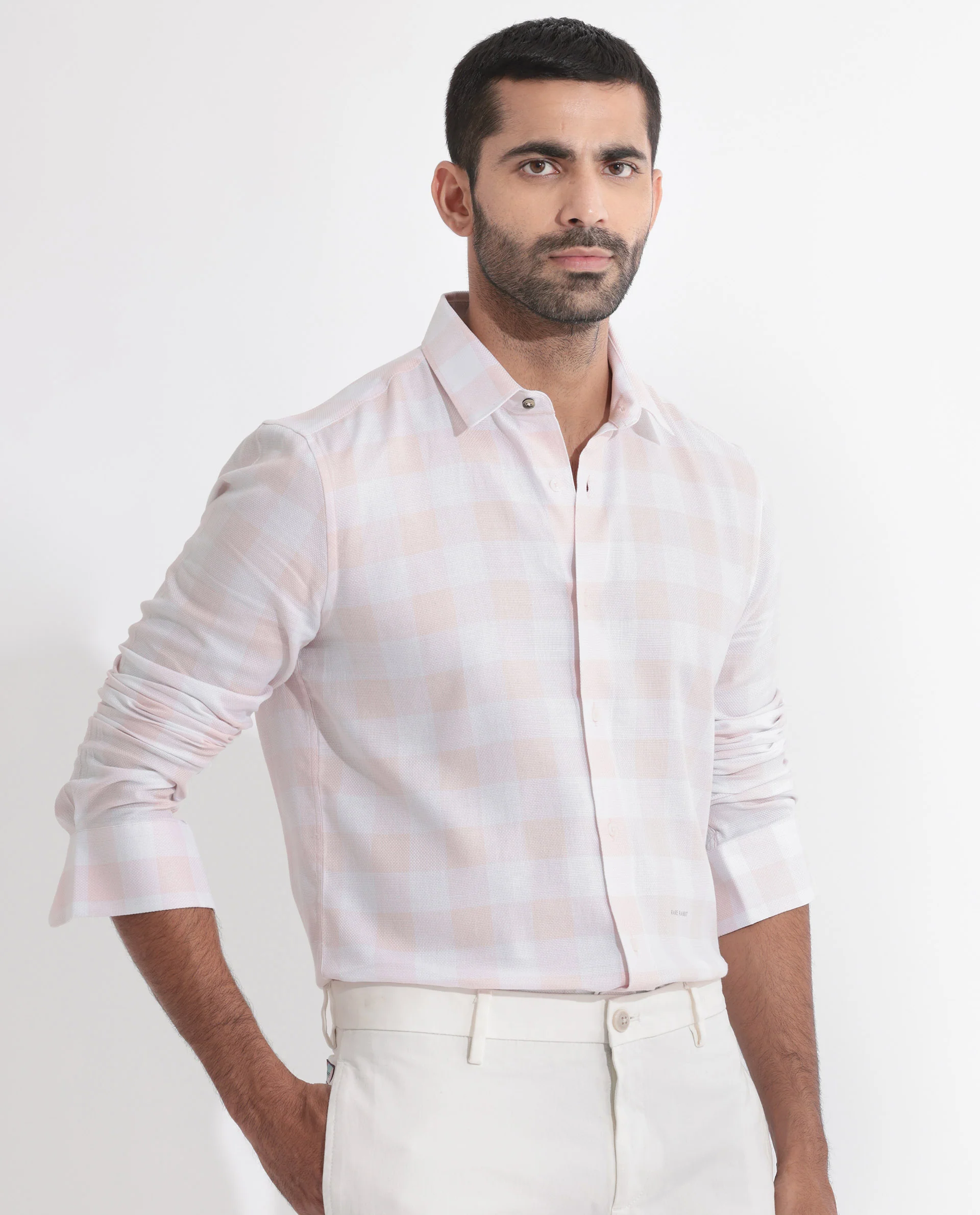 Rare Rabbit Men's Munich Pink Cotton Checked Print Regular Fit Full Sleeve Collared Shirt - Image 3