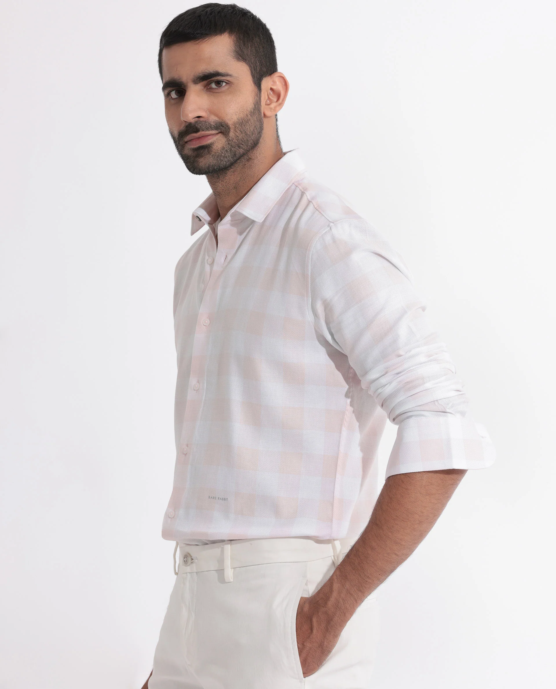 Rare Rabbit Men's Munich Pink Cotton Checked Print Regular Fit Full Sleeve Collared Shirt - Image 6