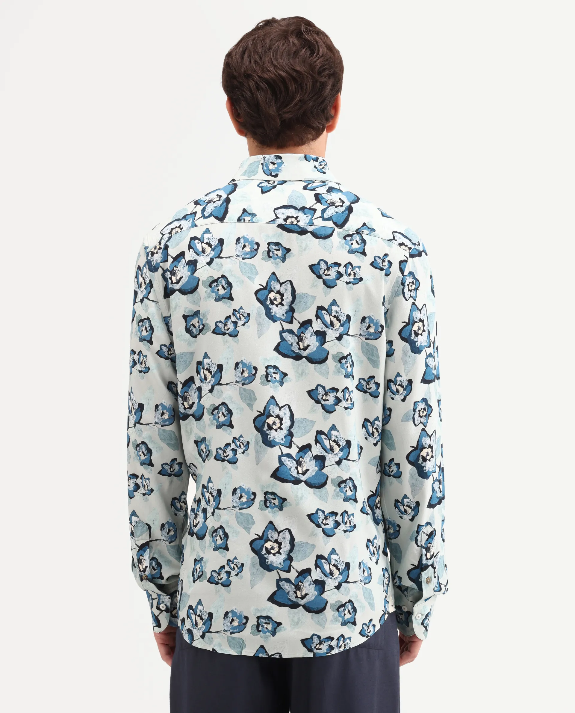 Rare Rabbit Men's Mura Light Blue Viscose Fabric Full Sleeve Spread Collar Regular Floral Print Shirt - Image 7