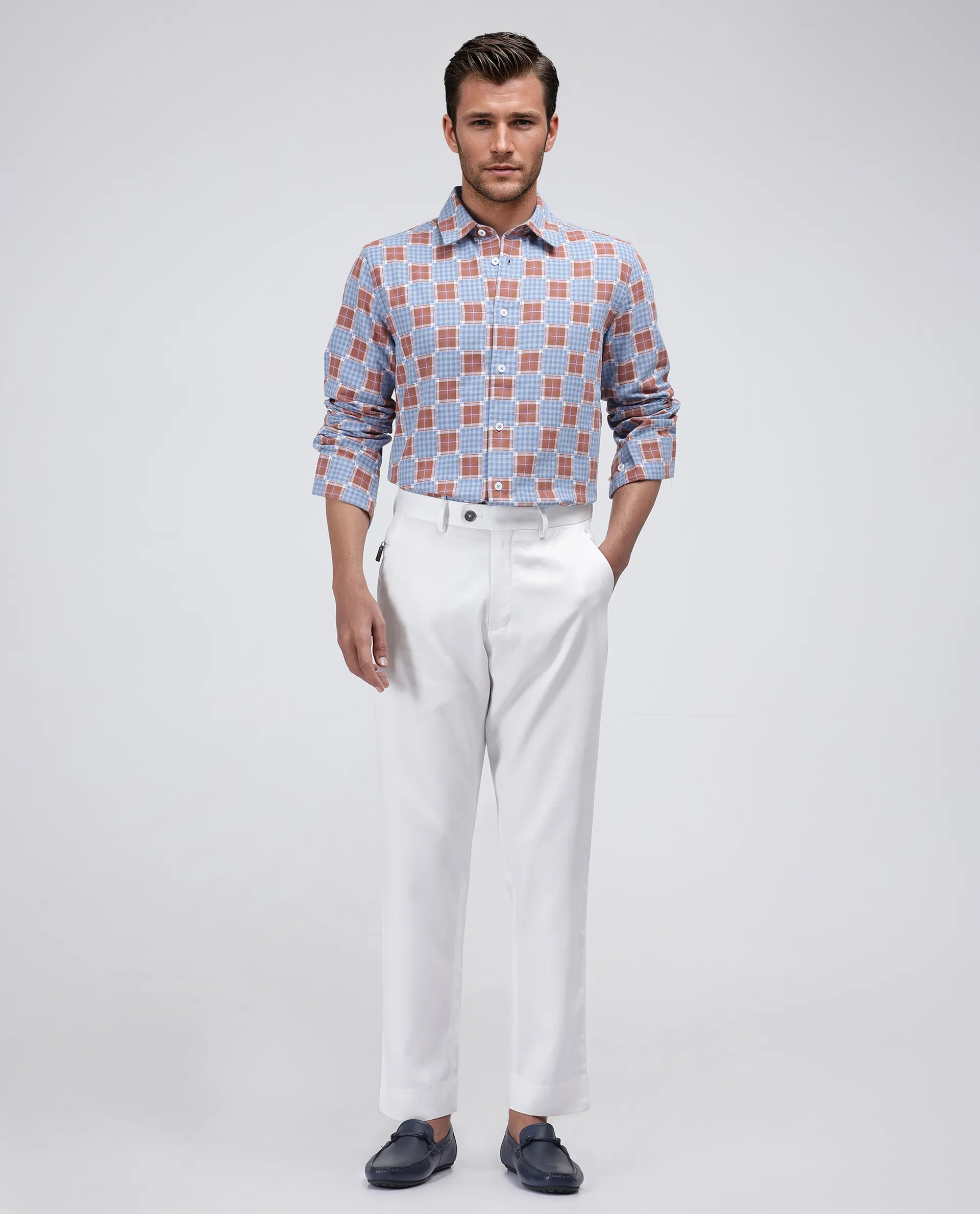 Rare Rabbit Men's Murcia Blue Cotton Checked Print Relaxed Fit Full Sleeve Collared Shirt - Image 2