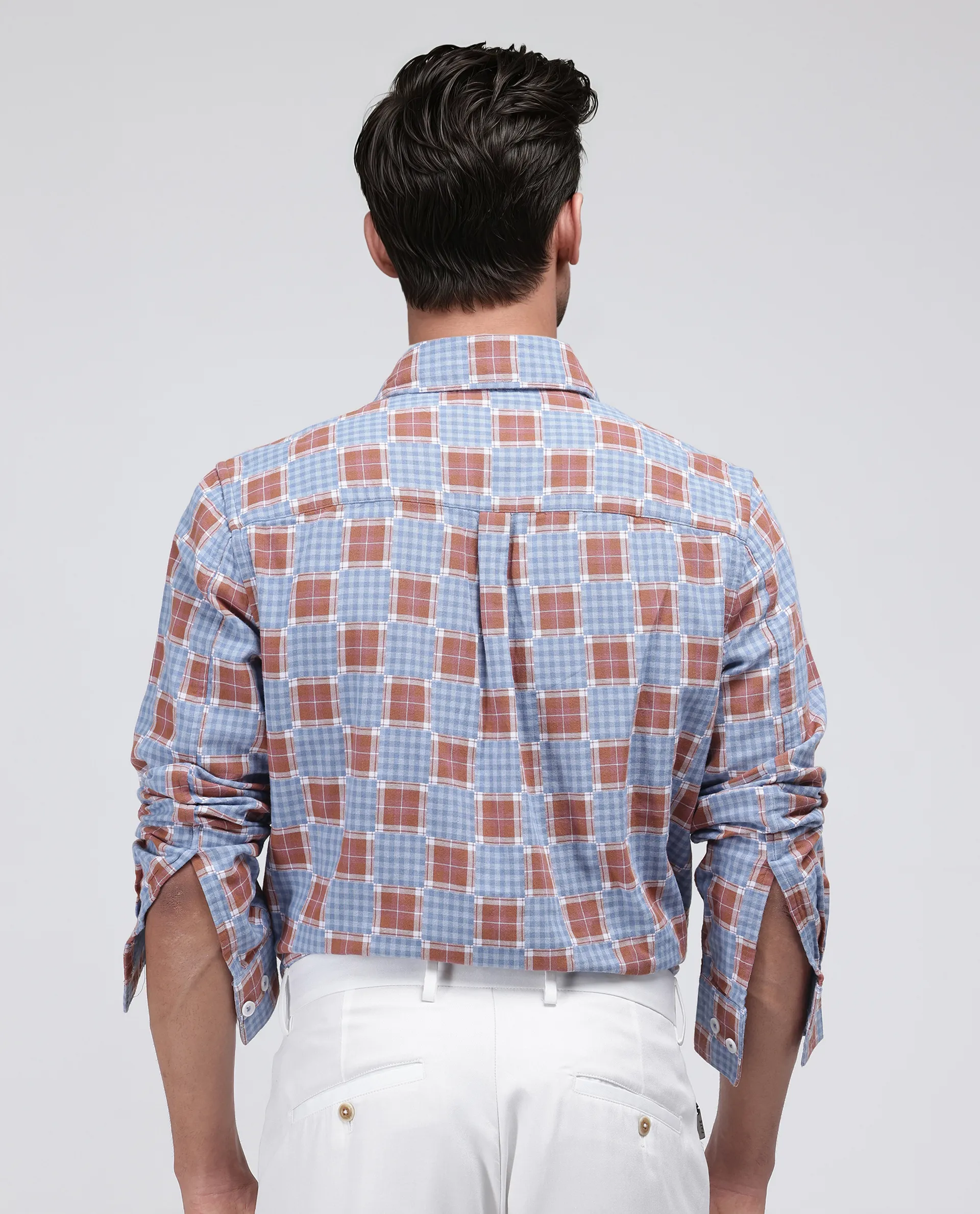 Rare Rabbit Men's Murcia Blue Cotton Checked Print Relaxed Fit Full Sleeve Collared Shirt - Image 4