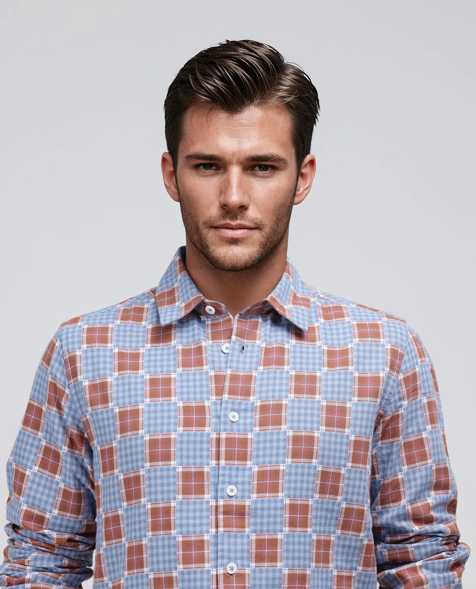 Rare Rabbit Men's Murcia Blue Cotton Checked Print Relaxed Fit Full Sleeve Collared Shirt - Image 7