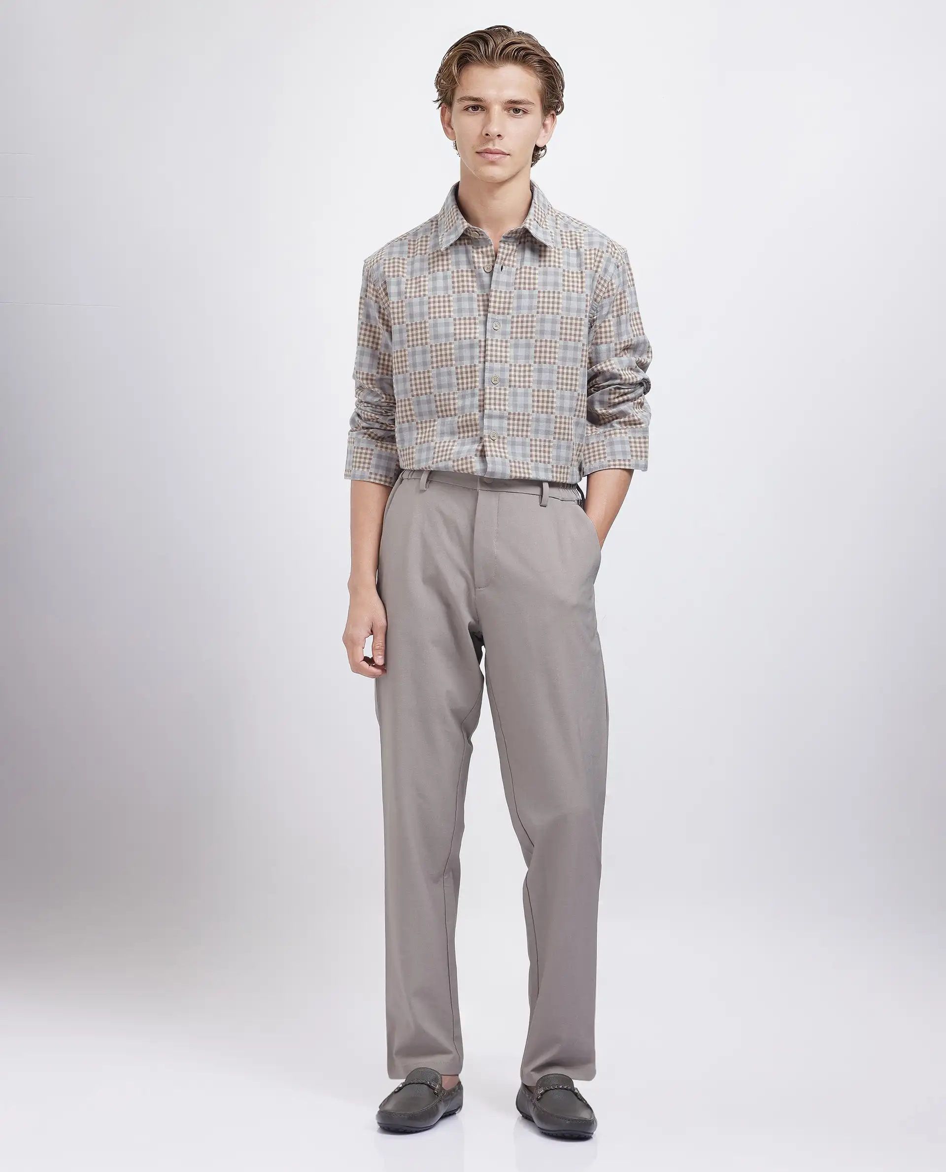 Rare Rabbit Men's Murcia Brown Cotton Checked Print Relaxed Fit Full Sleeve Collared Shirt - Image 2