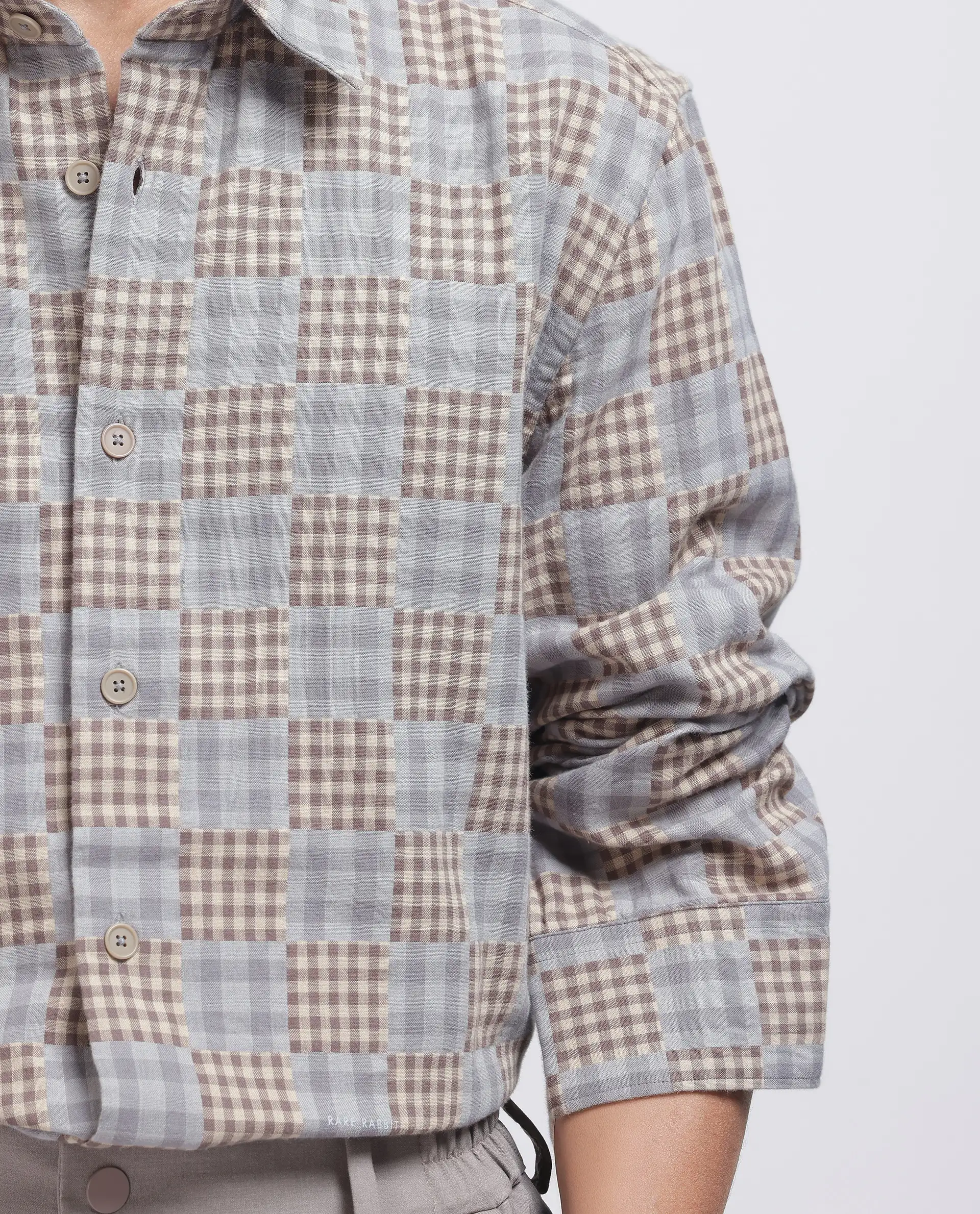 Rare Rabbit Men's Murcia Brown Cotton Checked Print Relaxed Fit Full Sleeve Collared Shirt - Image 3
