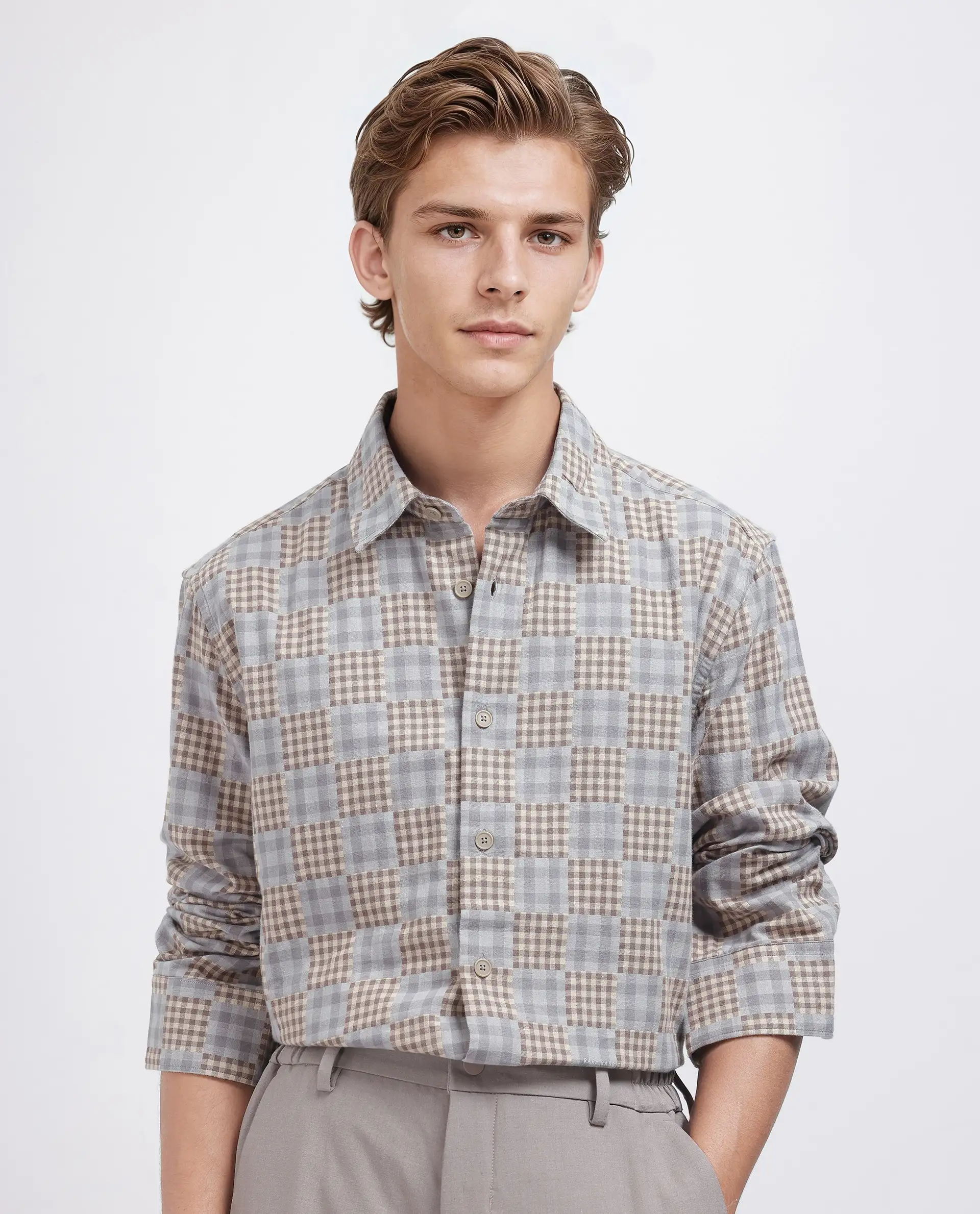 Rare Rabbit Men's Murcia Brown Cotton Checked Print Relaxed Fit Full Sleeve Collared Shirt - Image 5