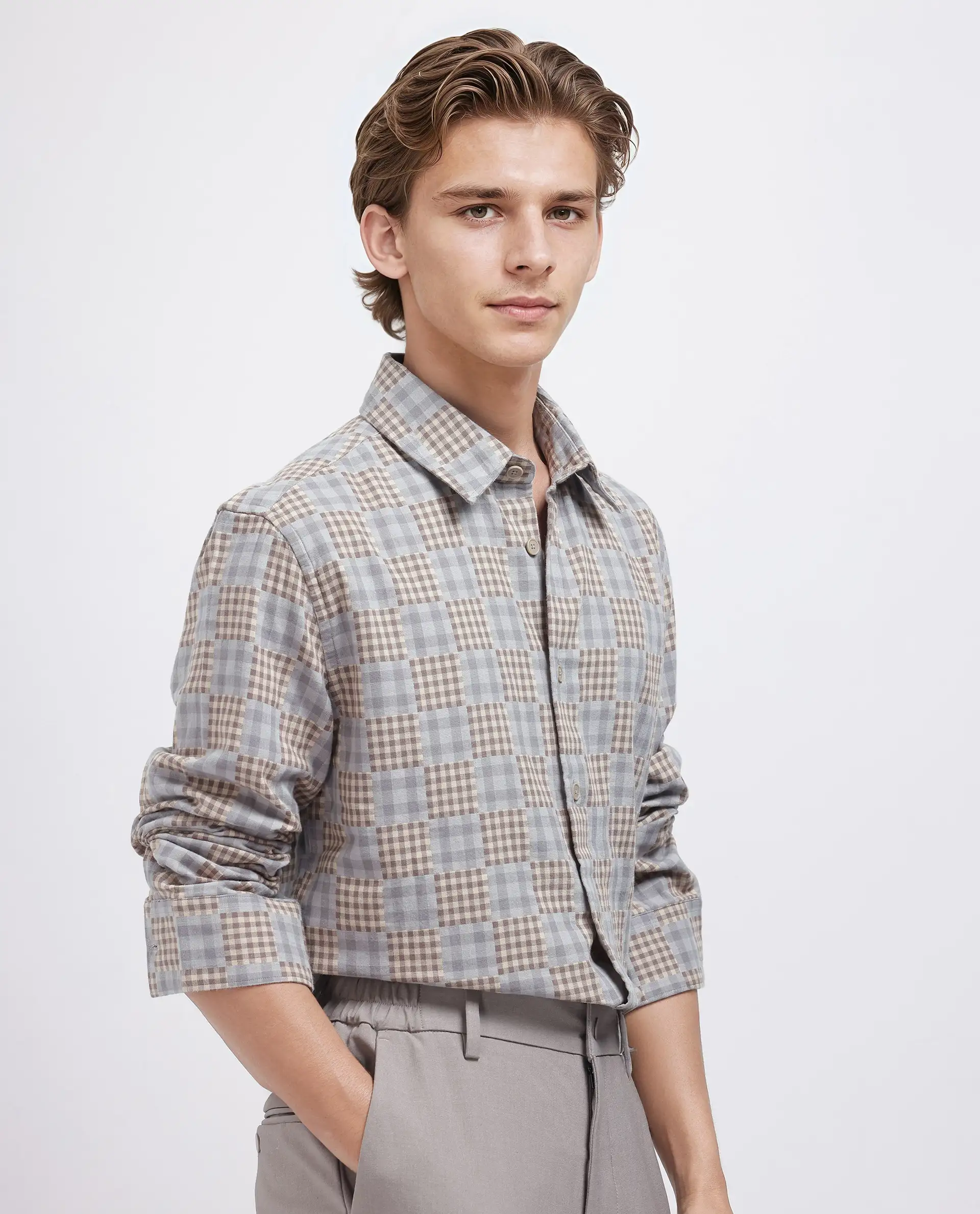 Rare Rabbit Men's Murcia Brown Cotton Checked Print Relaxed Fit Full Sleeve Collared Shirt - Image 6