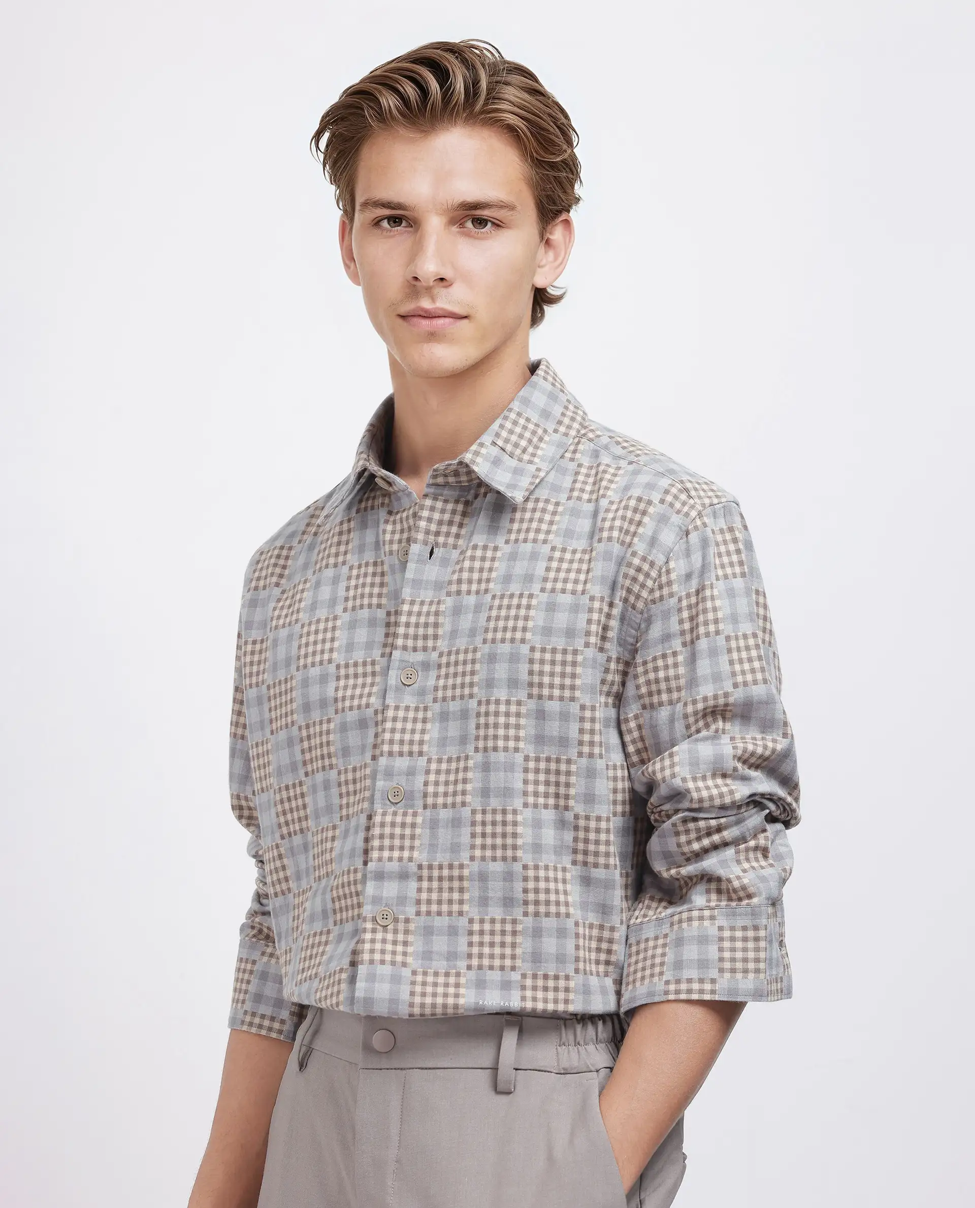 Rare Rabbit Men's Murcia Brown Cotton Checked Print Relaxed Fit Full Sleeve Collared Shirt - Image 7