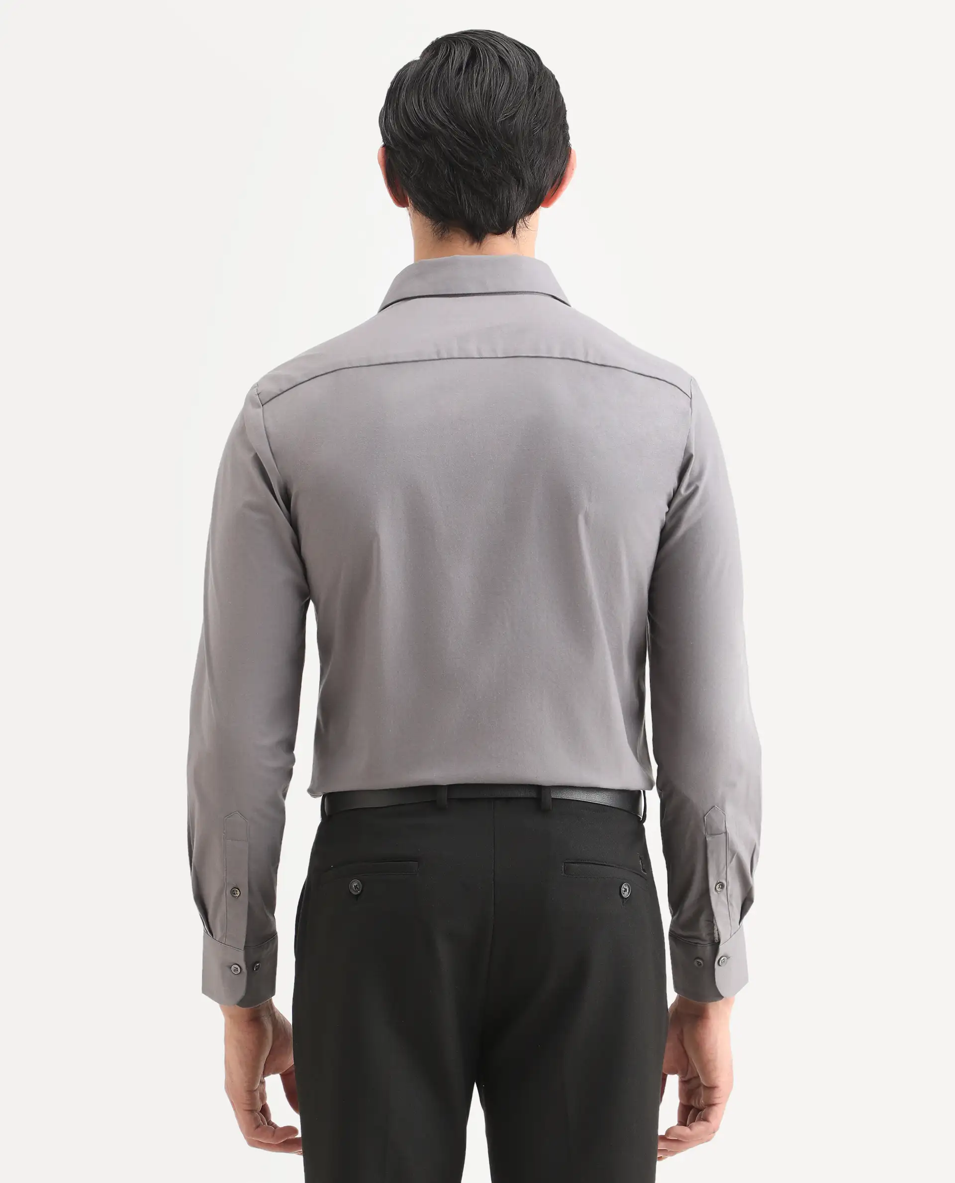 Rare Rabbit Men's Murp Dark Grey Polyester Blend Plain Regular Fit Full Sleeve Collared Shirt - Image 7
