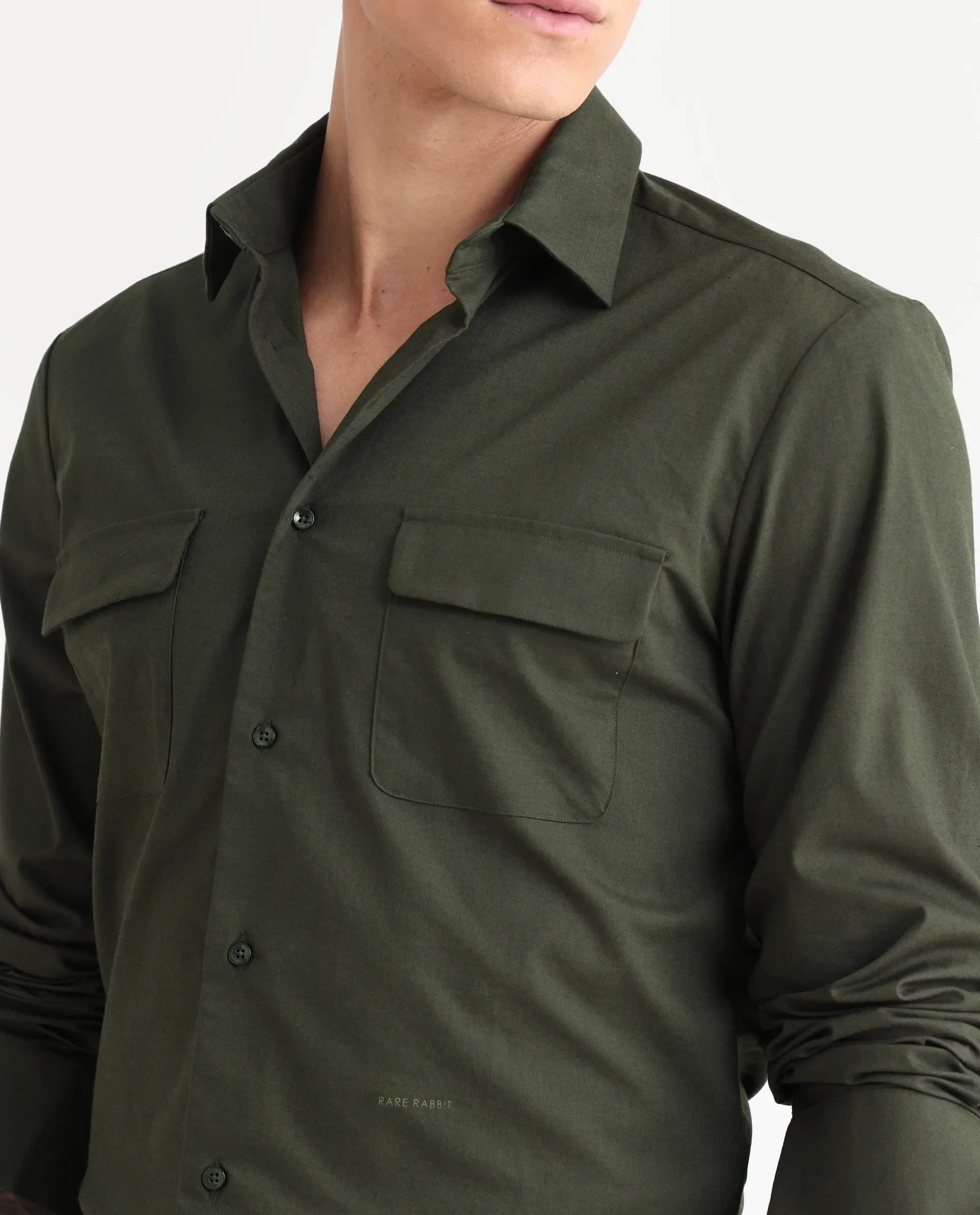 Rare Rabbit Men's Murp Olive Polyester Blend Plain Regular Fit Full Sleeve Collared Shirt - Image 3