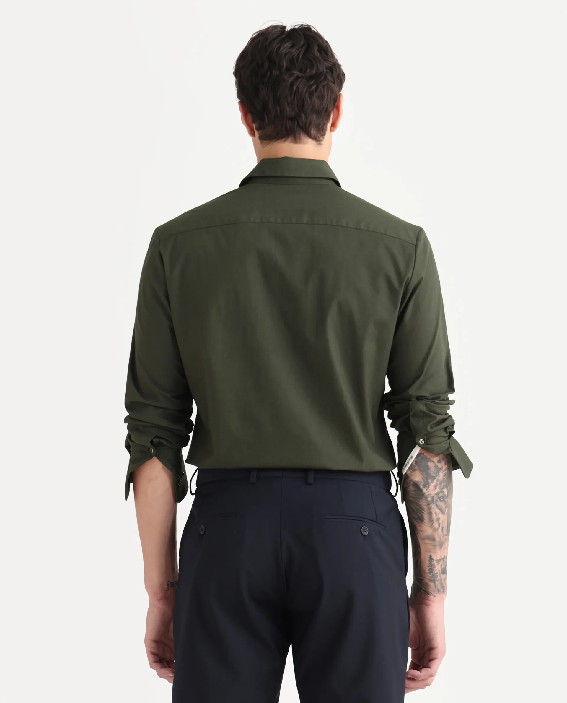 Rare Rabbit Men's Murp Olive Polyester Blend Plain Regular Fit Full Sleeve Collared Shirt - Image 7