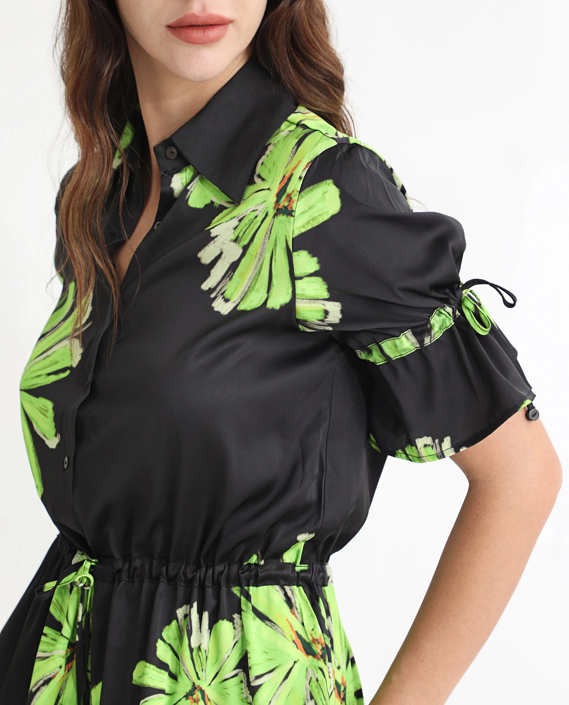 Rareism Women's Murphy Black Polyester Spread Collar Floral Print Regular Fit Top - Image 10