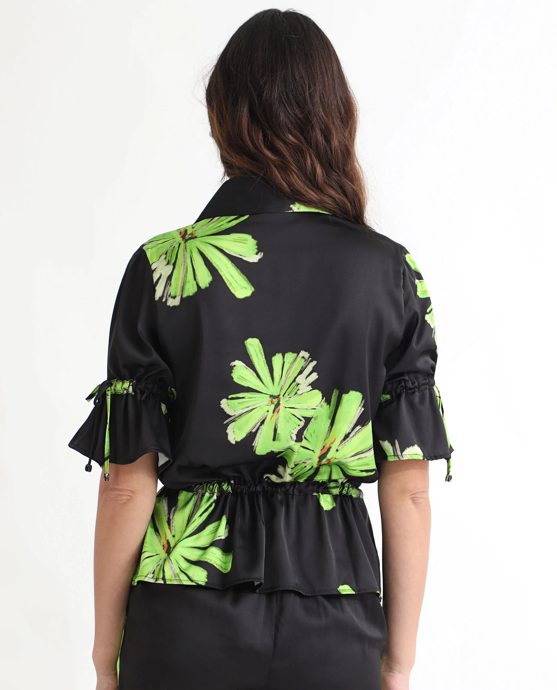 Rareism Women's Murphy Black Polyester Spread Collar Floral Print Regular Fit Top - Image 11