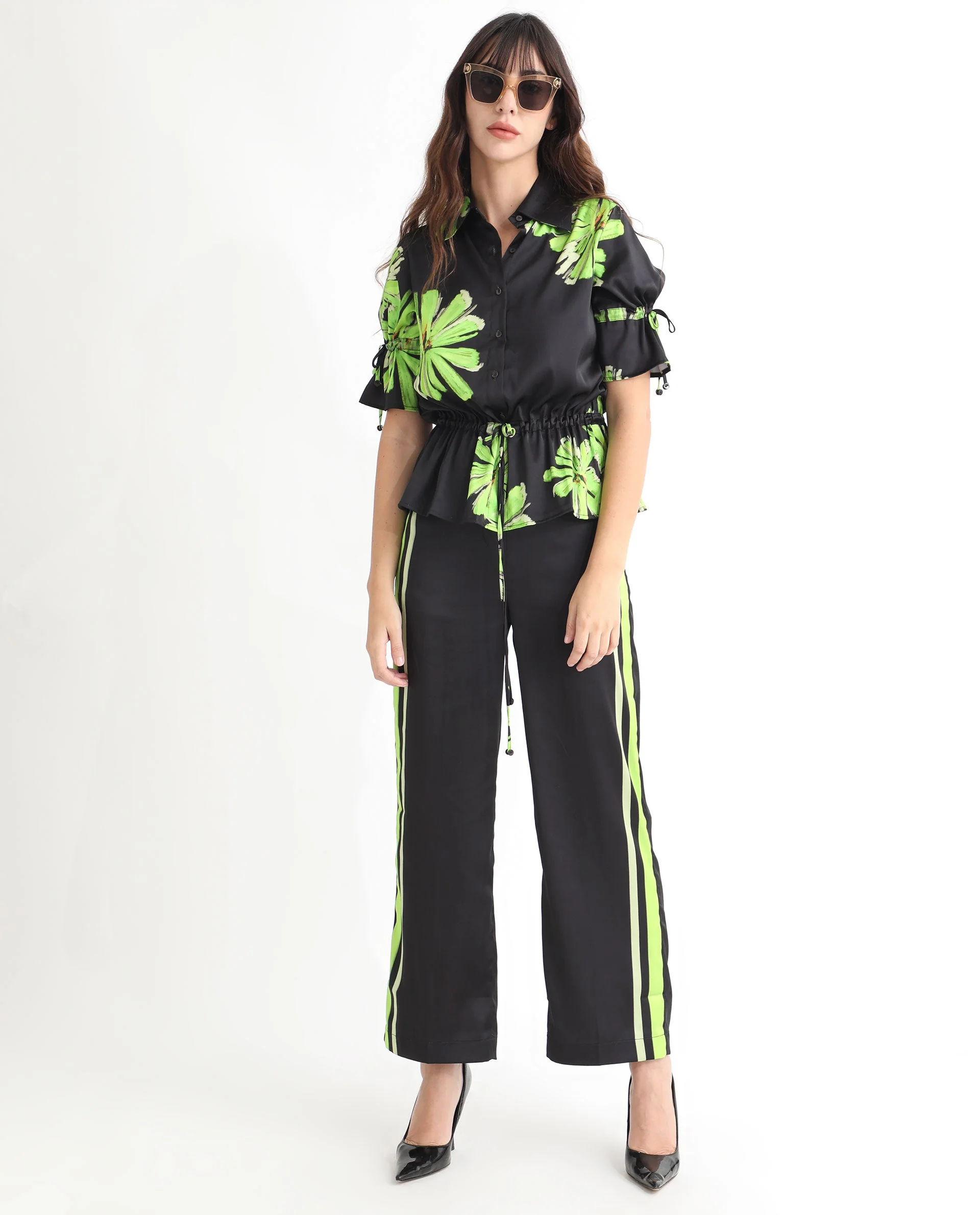Rareism Women's Murphy Black Polyester Spread Collar Floral Print Regular Fit Top - Image 2