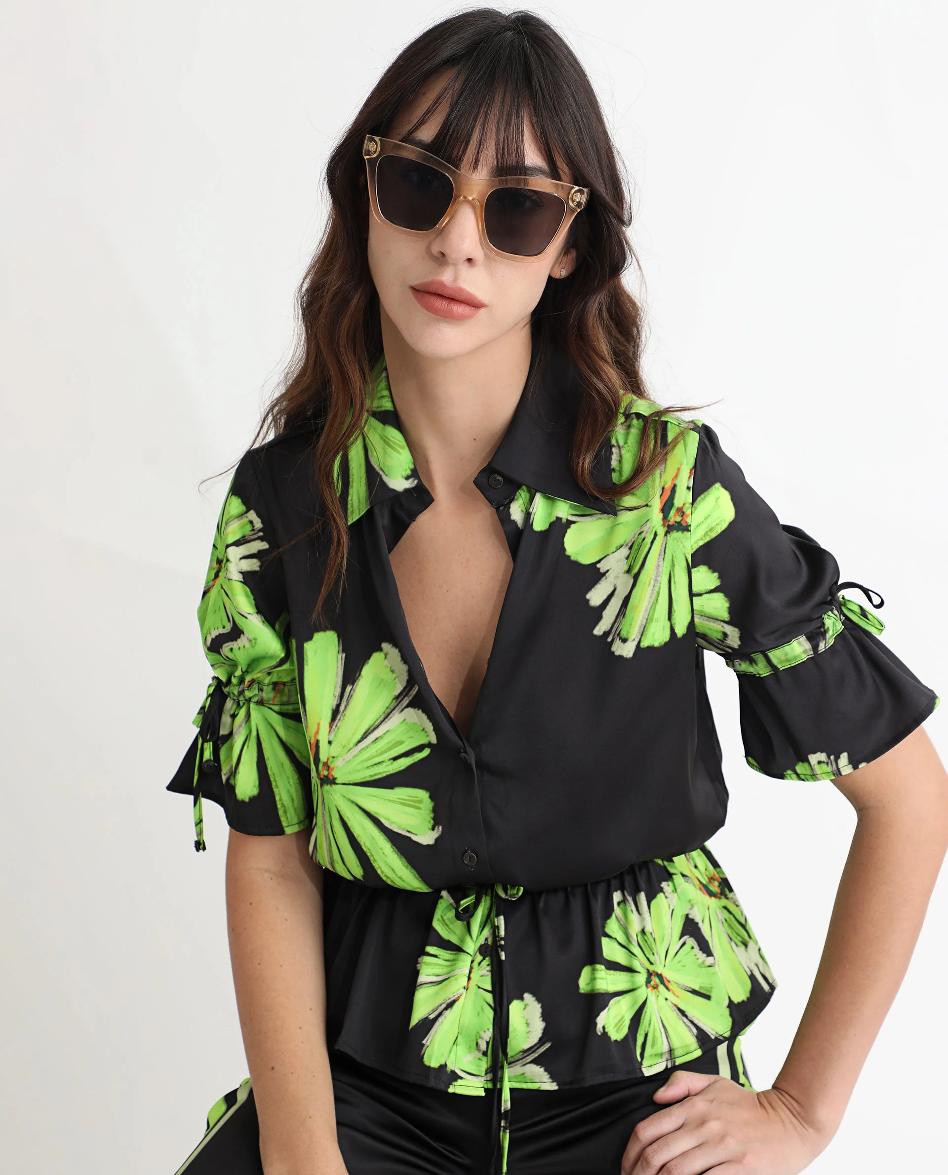 Rareism Women's Murphy Black Polyester Spread Collar Floral Print Regular Fit Top - Image 3