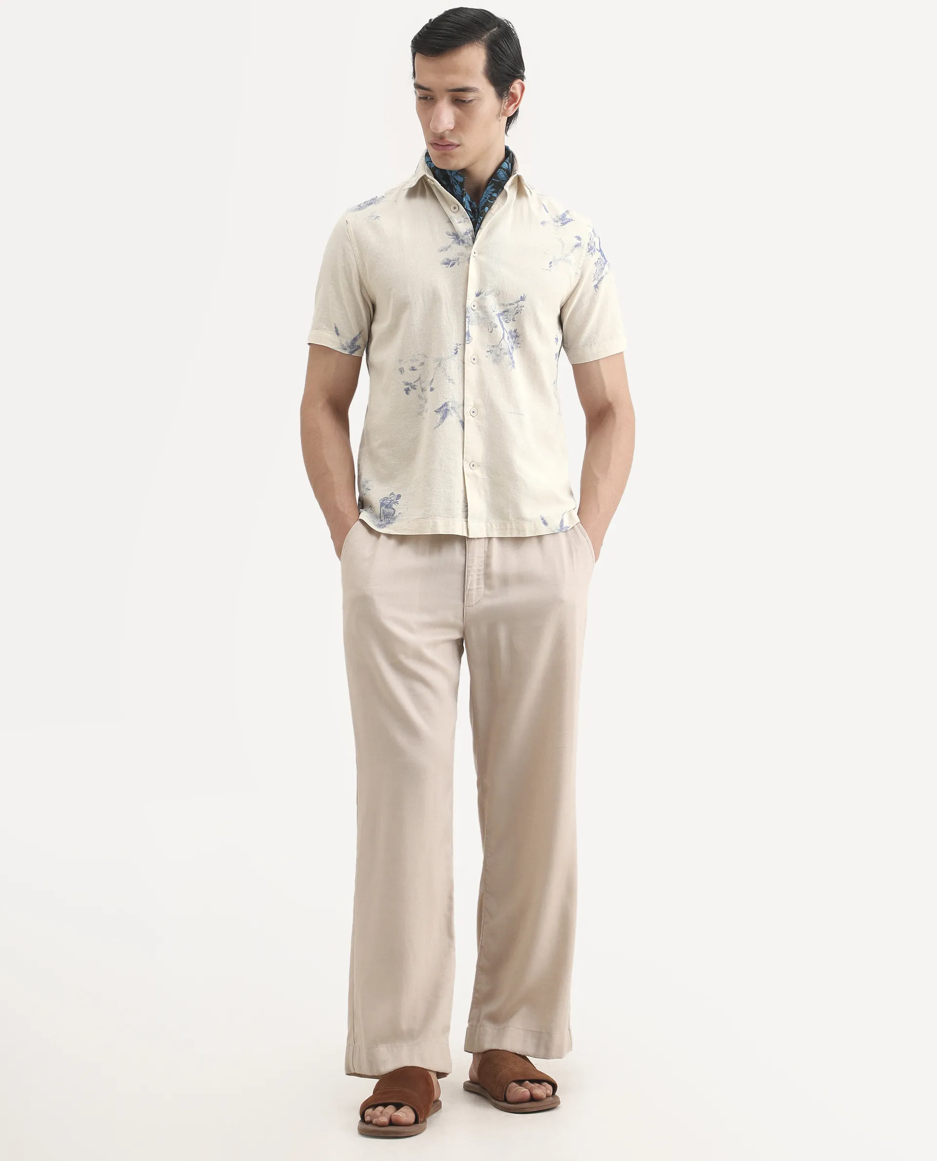 Rare Rabbit Men's Murpo Blue Cotton Fabric Half Sleeve Spread Collar Regular Fit Shirt - Image 2