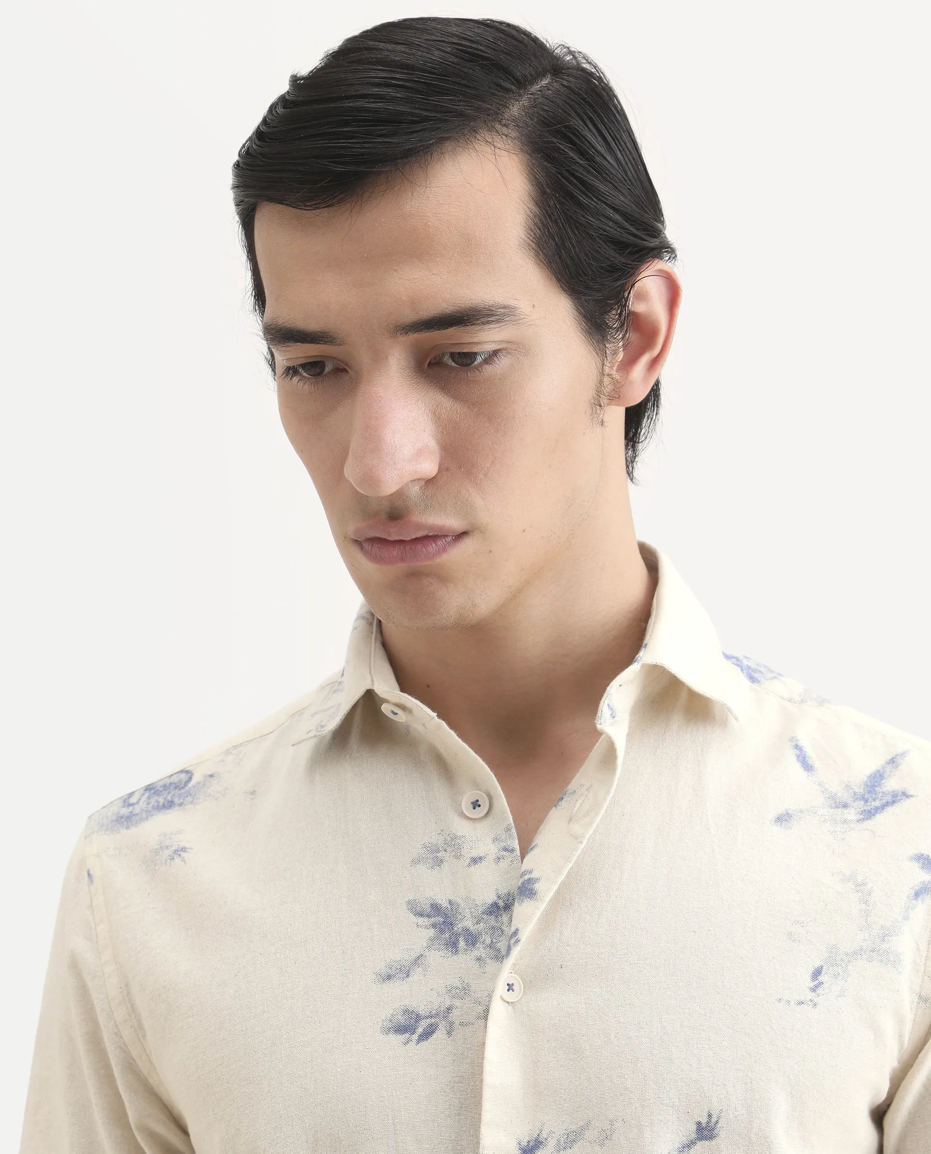 Rare Rabbit Men's Murpo Blue Cotton Fabric Half Sleeve Spread Collar Regular Fit Shirt - Image 4