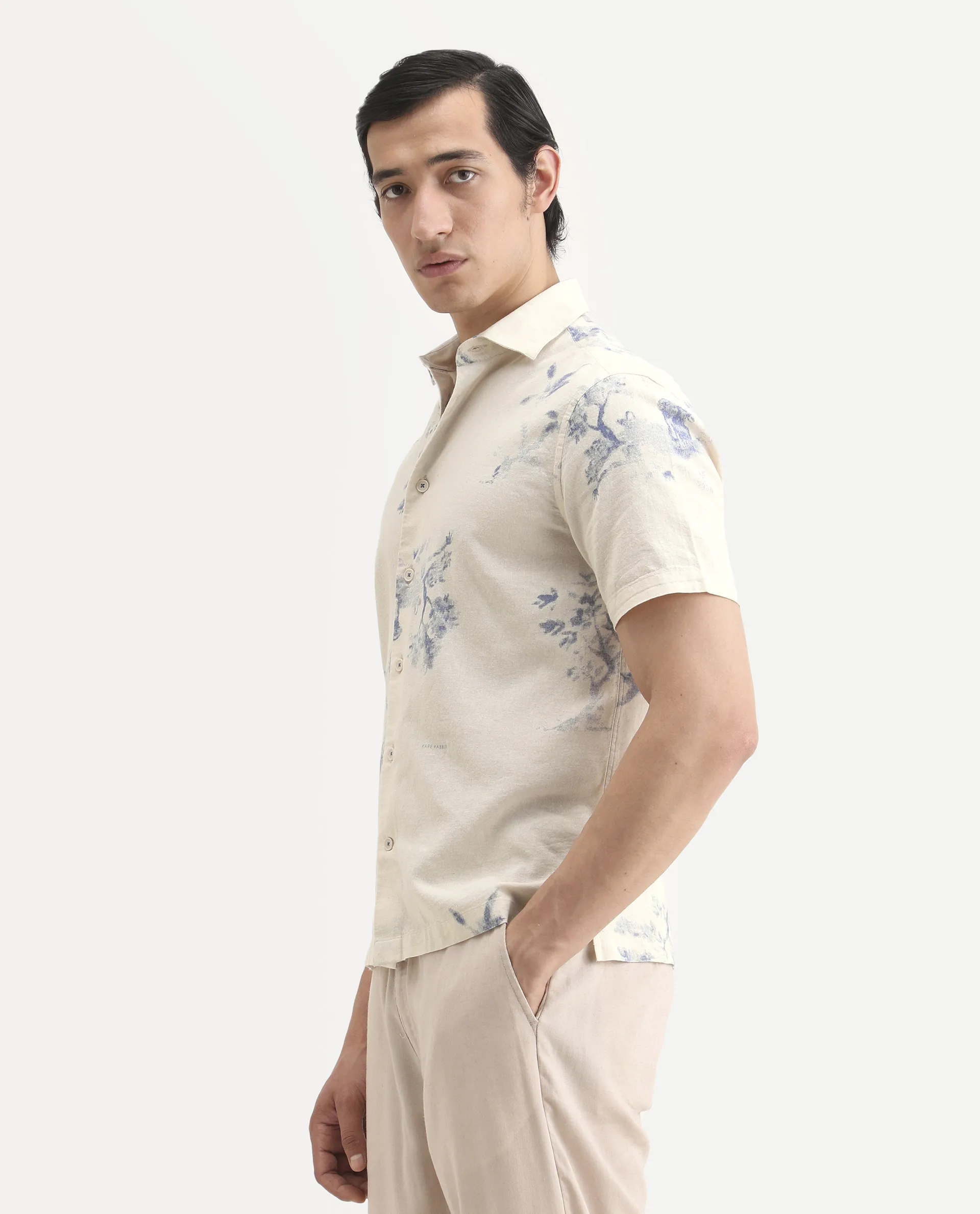 Rare Rabbit Men's Murpo Blue Cotton Fabric Half Sleeve Spread Collar Regular Fit Shirt - Image 6