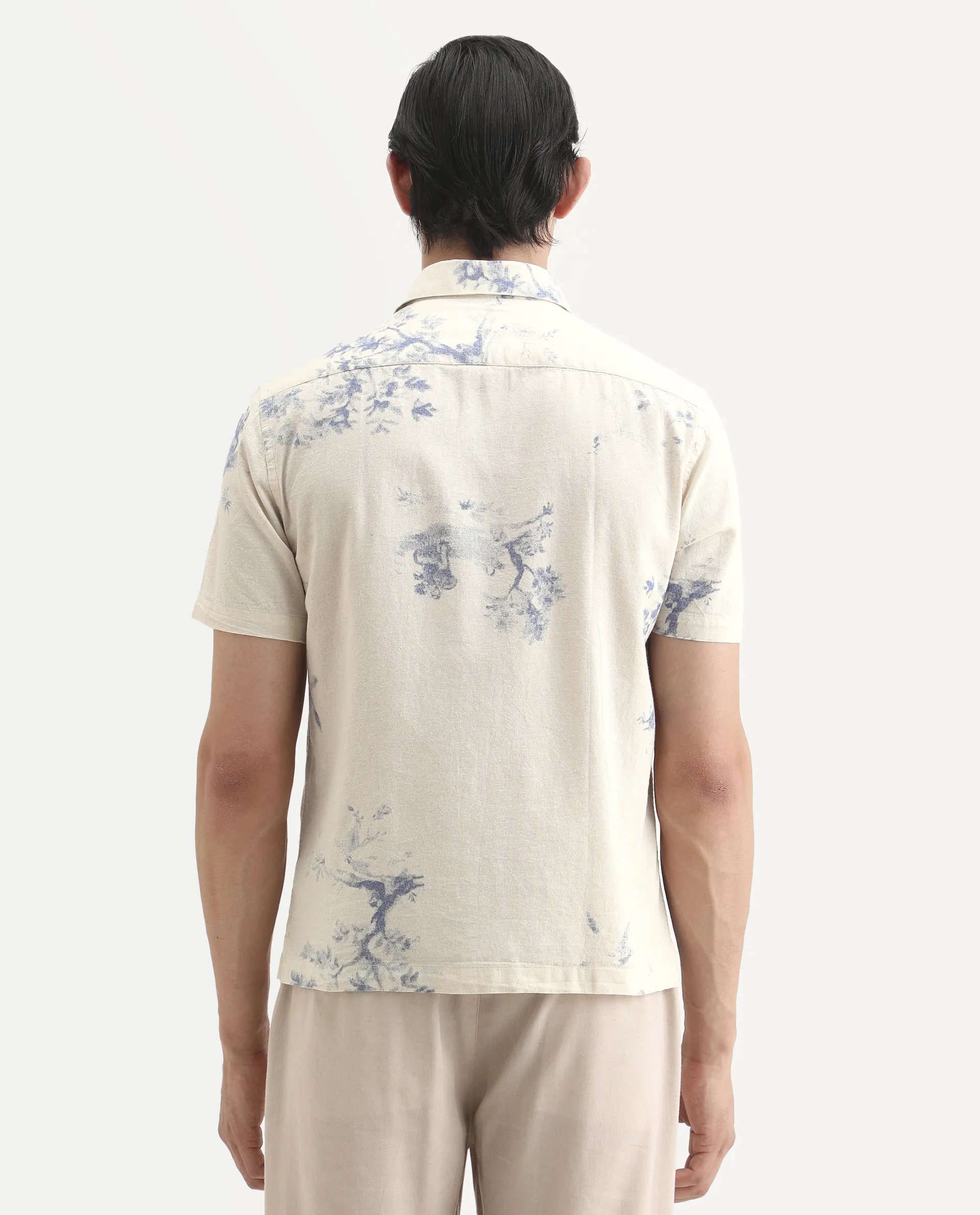 Rare Rabbit Men's Murpo Blue Cotton Fabric Half Sleeve Spread Collar Regular Fit Shirt - Image 8