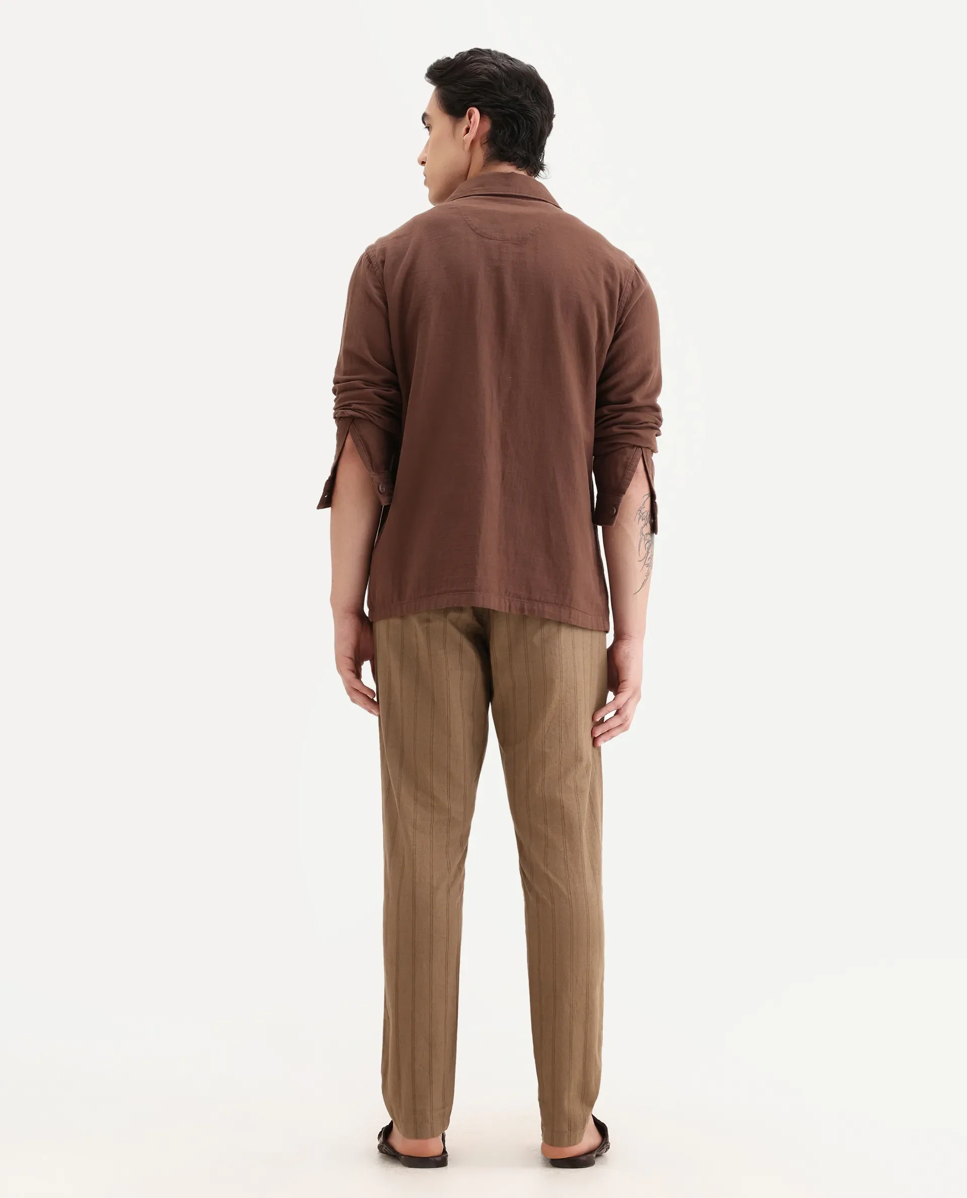 Rare Rabbit Men's Murray Brown Cotton Blend Striped Print Regular Fit Trouser - Image 8