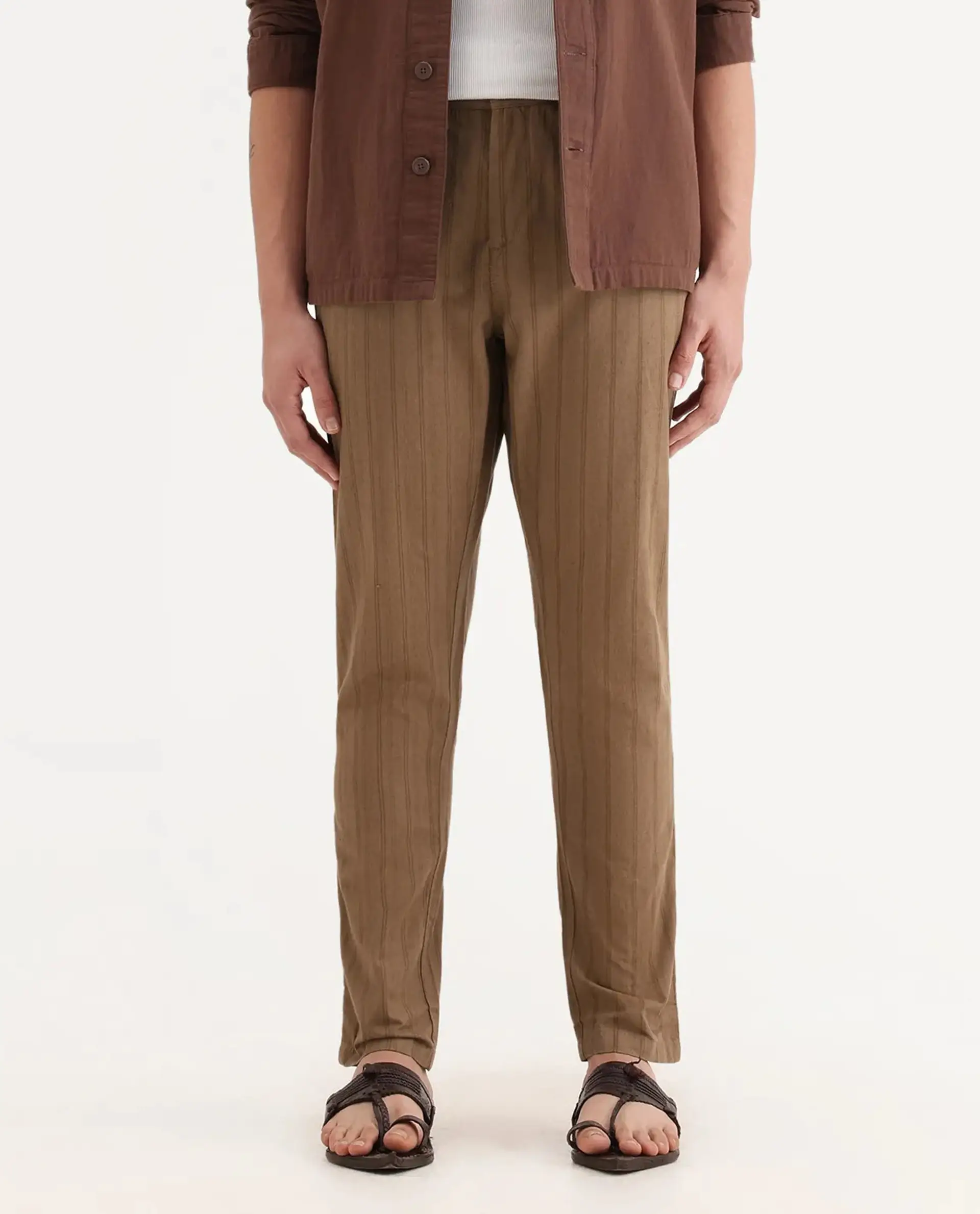 Rare Rabbit Men's Murray Brown Cotton Blend Striped Print Regular Fit Trouser - Image 9