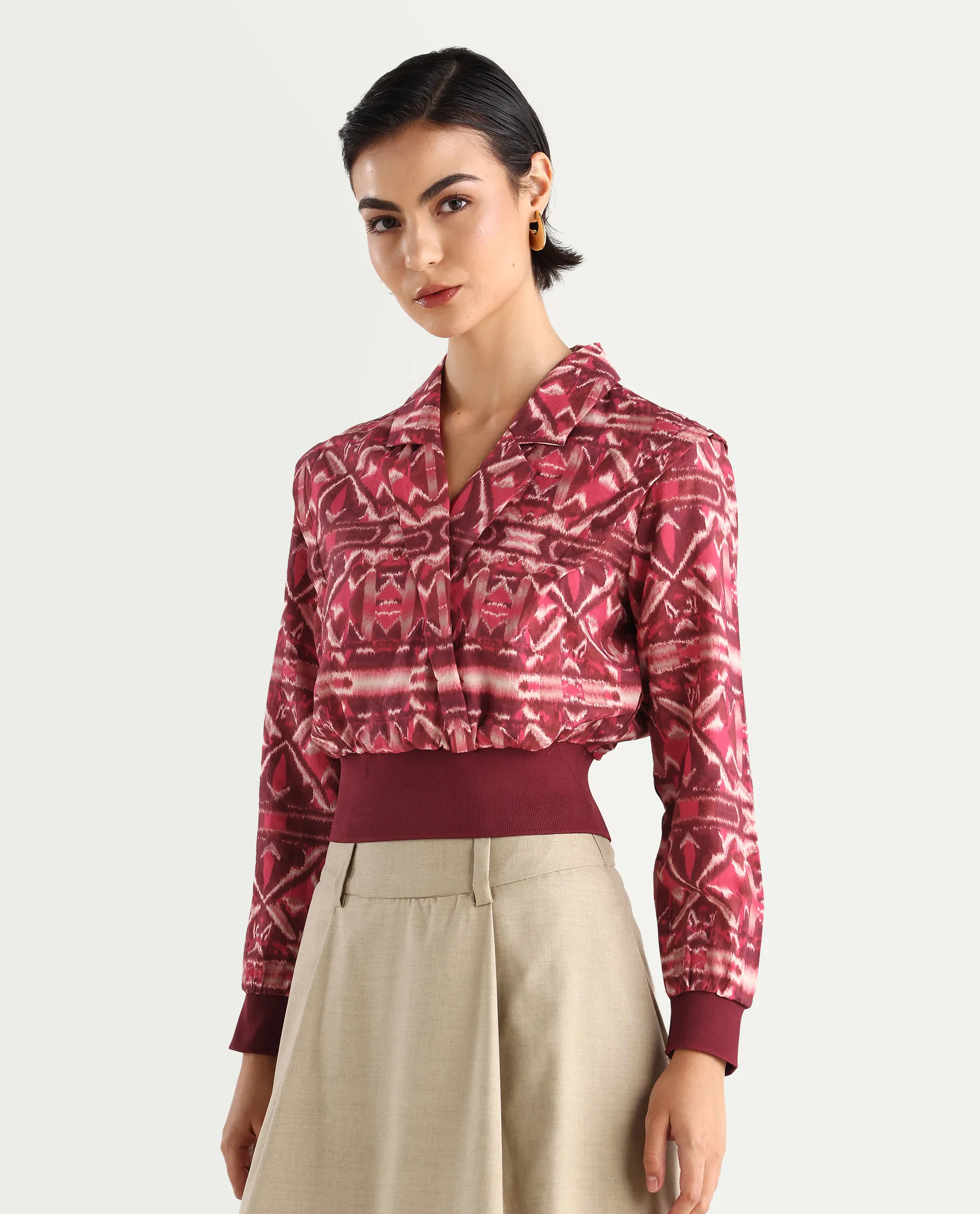 Rareism Women's Mus Multi Nylon Blend V-Neck Abstract Print Cuffed Sleeve Regular Fit Top - Image 6
