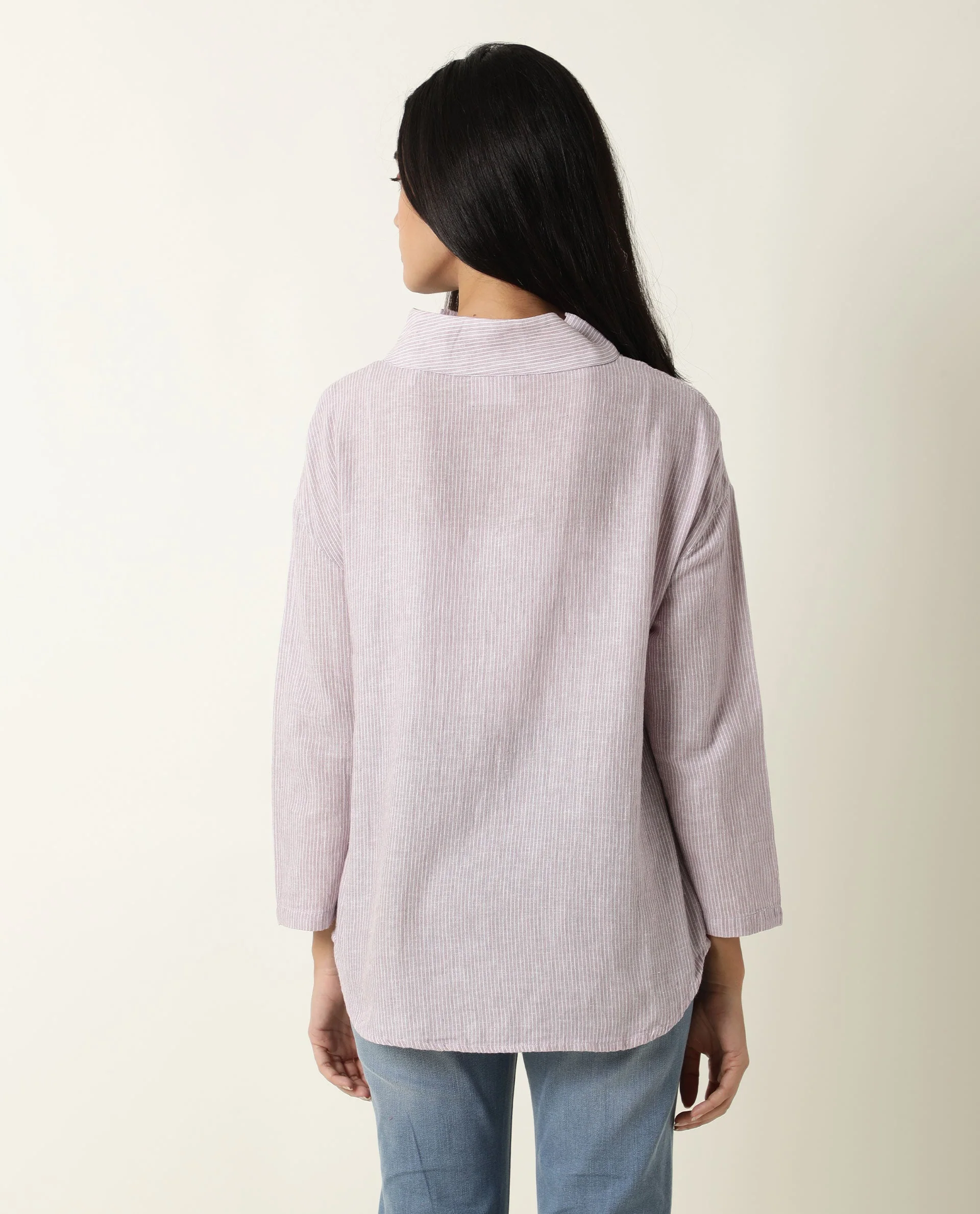 Rareism Women's Mute Purple Linen High Neck Plain Regular Fit Top - Image 7