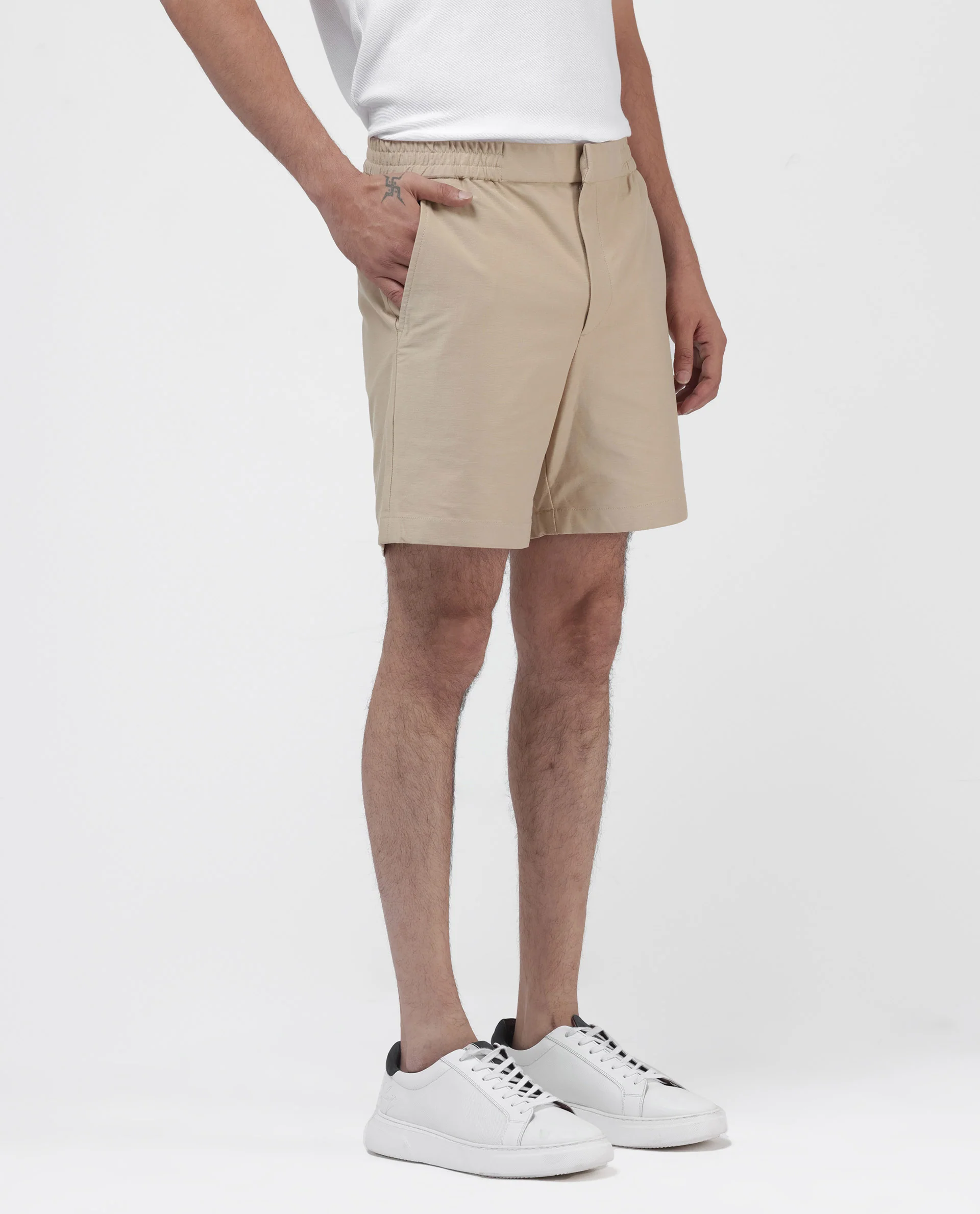 Rare Rabbit Men's Myka Khaki Cotton Plain Relaxed Fit Shorts - Image 5