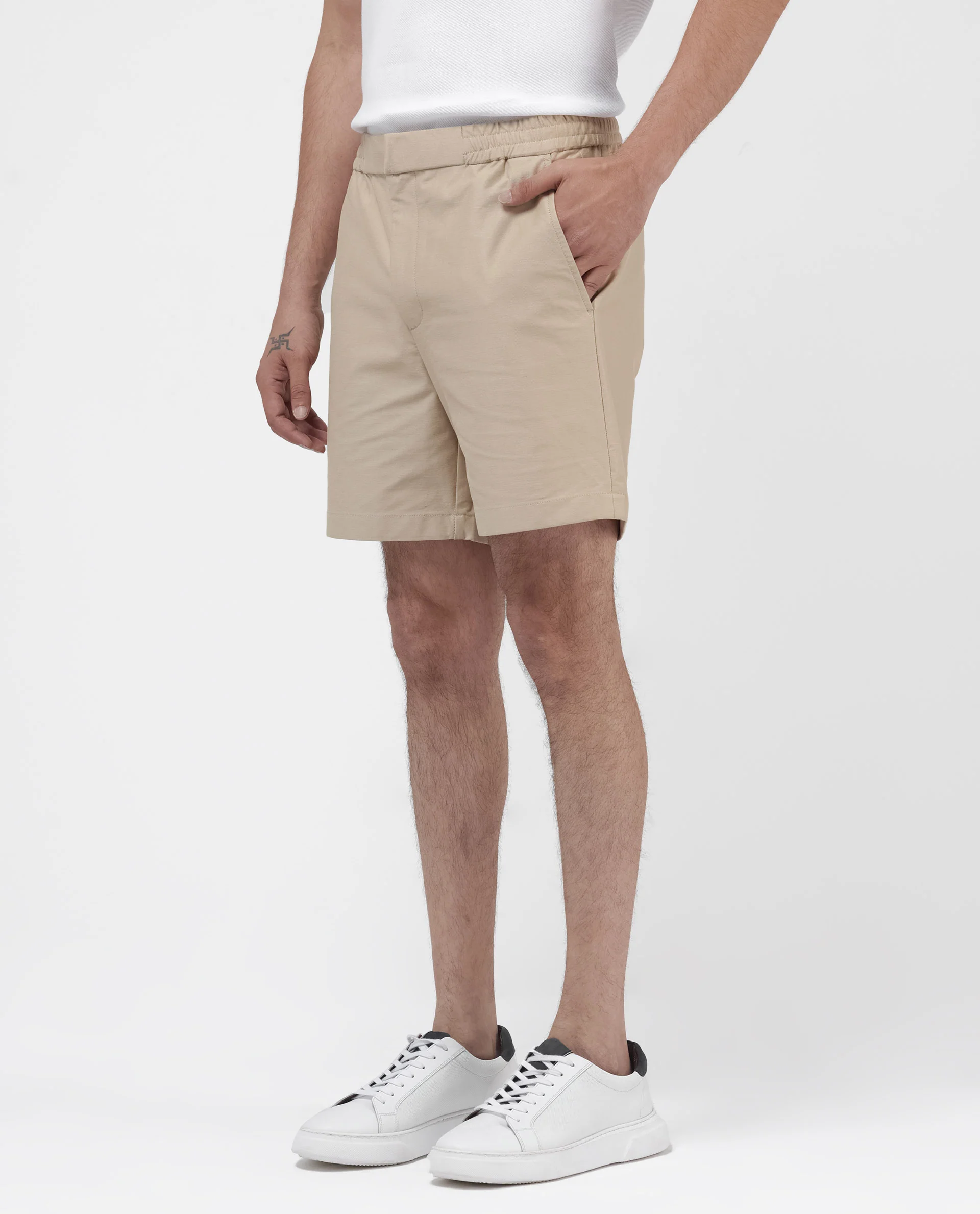 Rare Rabbit Men's Myka Khaki Cotton Plain Relaxed Fit Shorts - Image 6