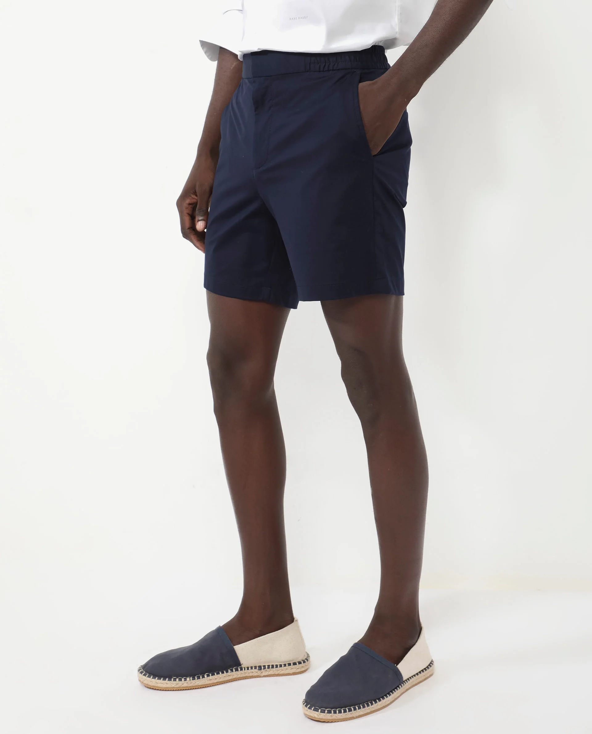 Rare Rabbit Men's Myka Navy Cotton Plain Relaxed Fit Shorts - Image 5