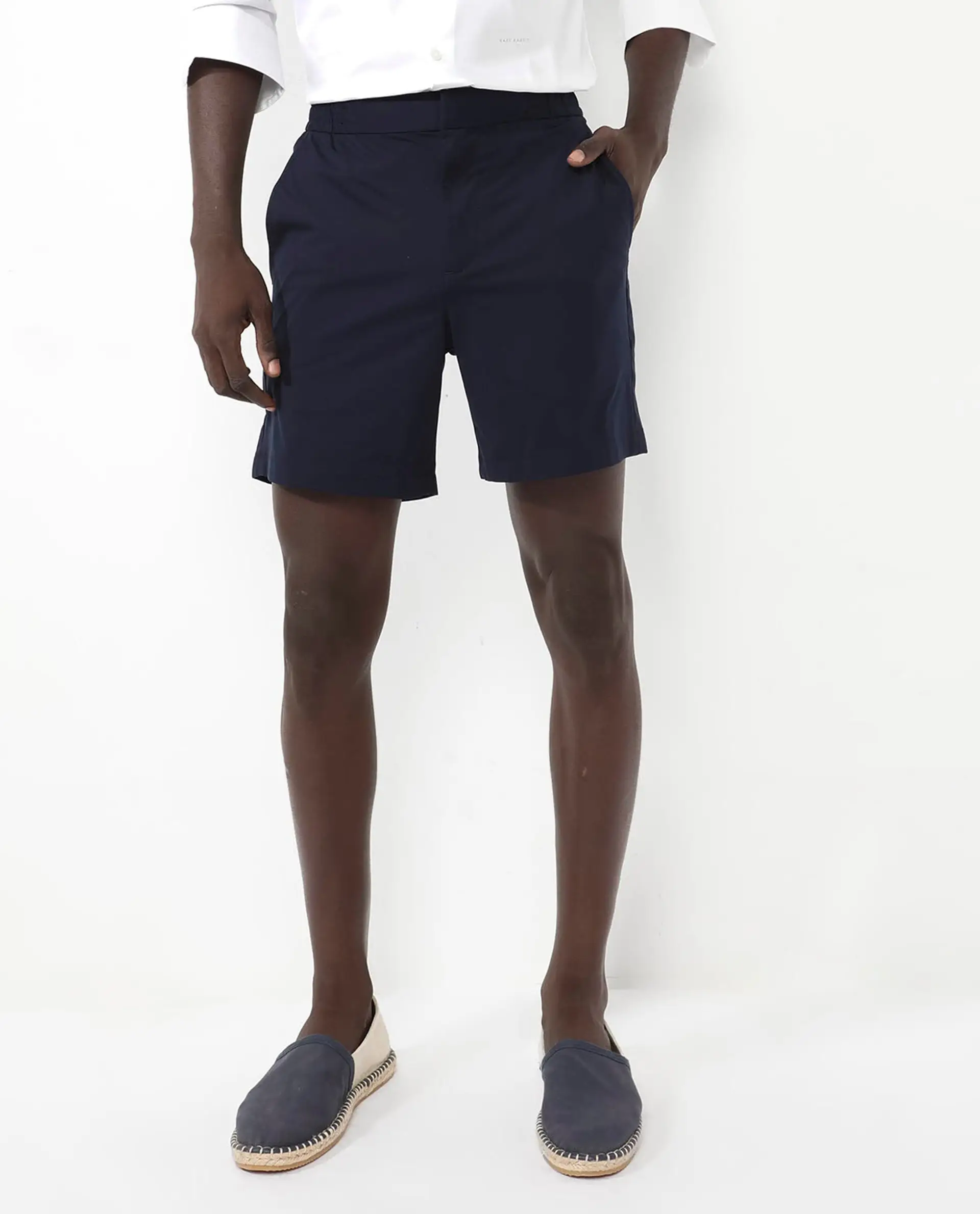 Rare Rabbit Men's Myka Navy Cotton Plain Relaxed Fit Shorts - Image 8