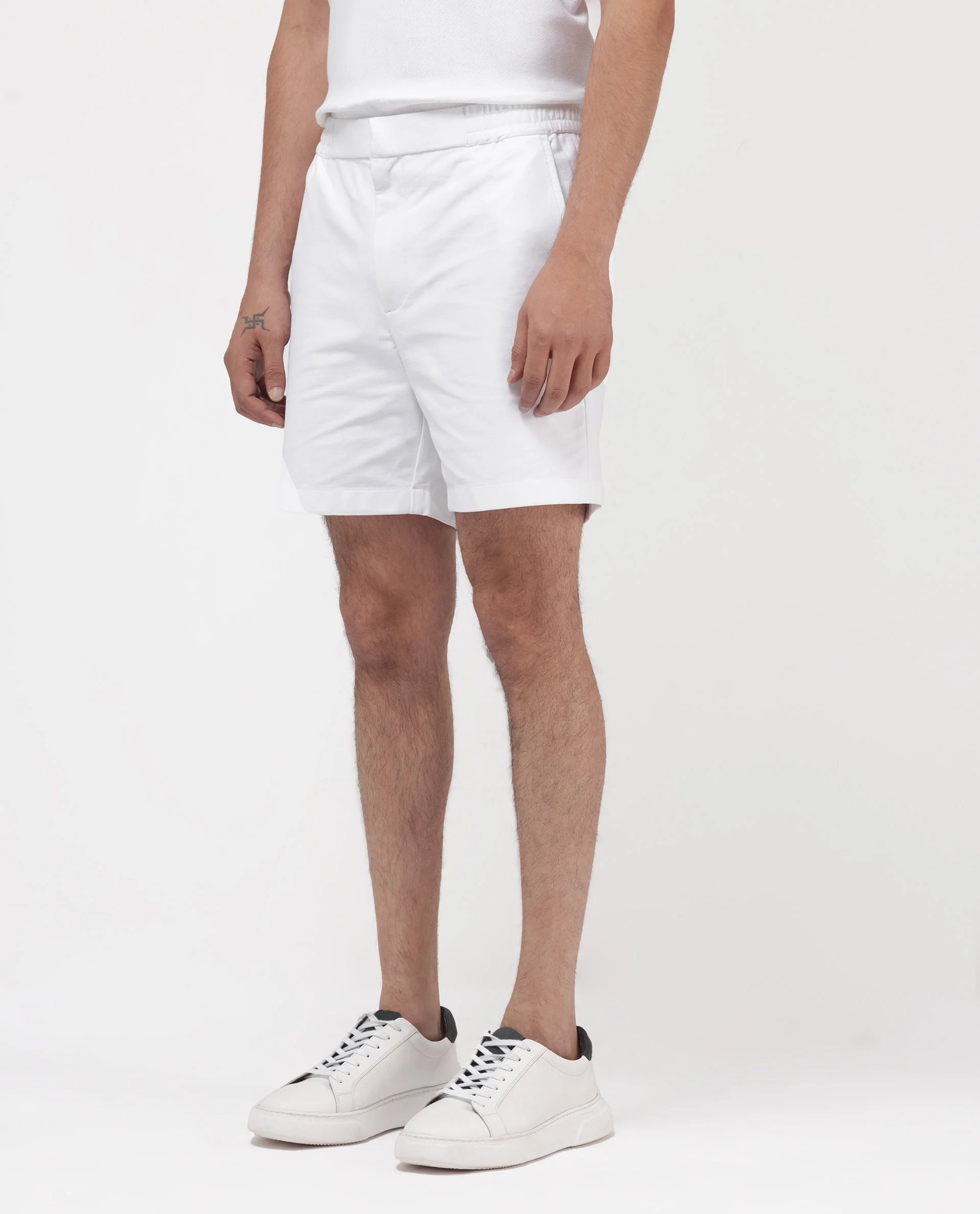Rare Rabbit Men's Myka White Cotton Plain Relaxed Fit Shorts - Image 6