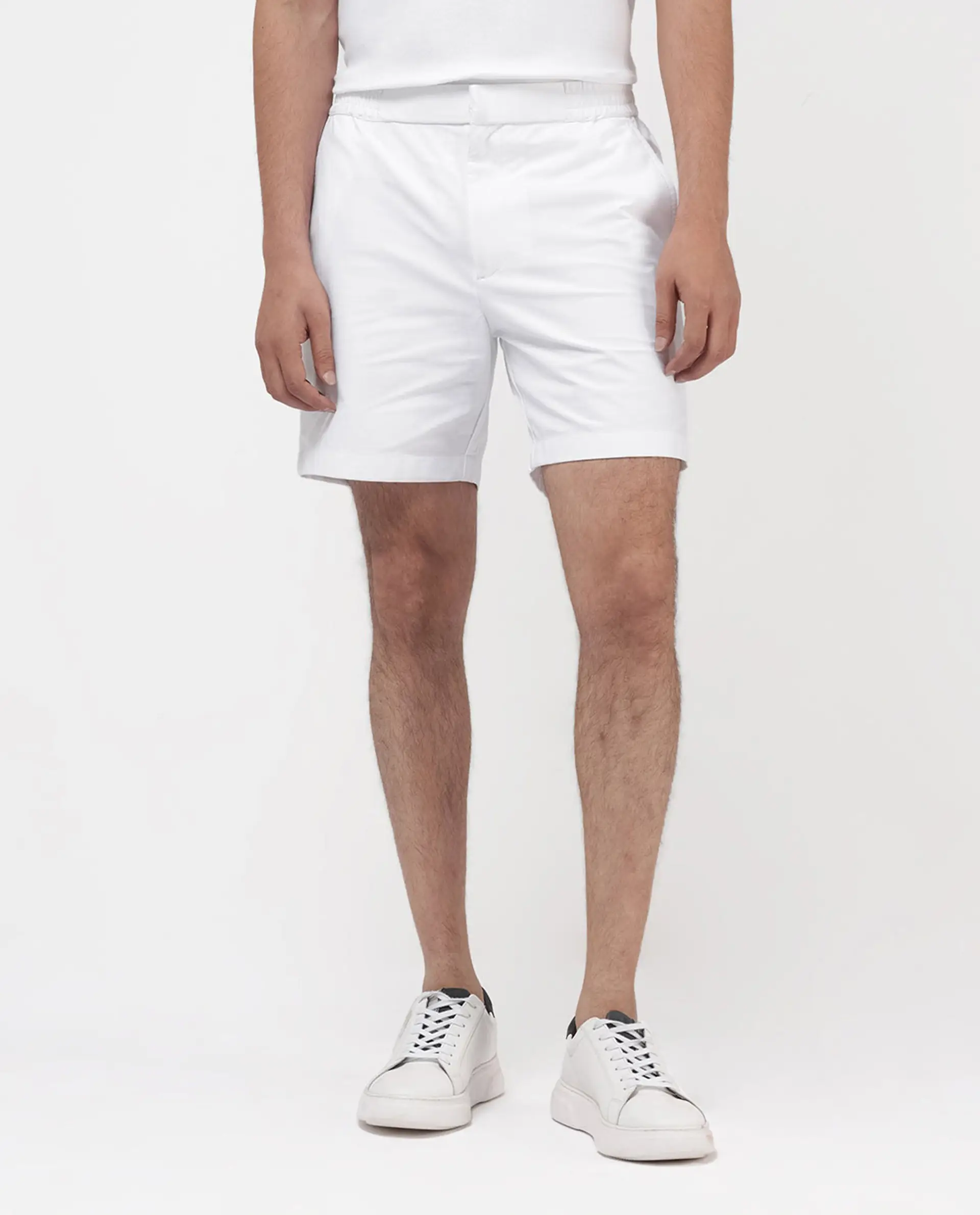 Rare Rabbit Men's Myka White Cotton Plain Relaxed Fit Shorts - Image 8