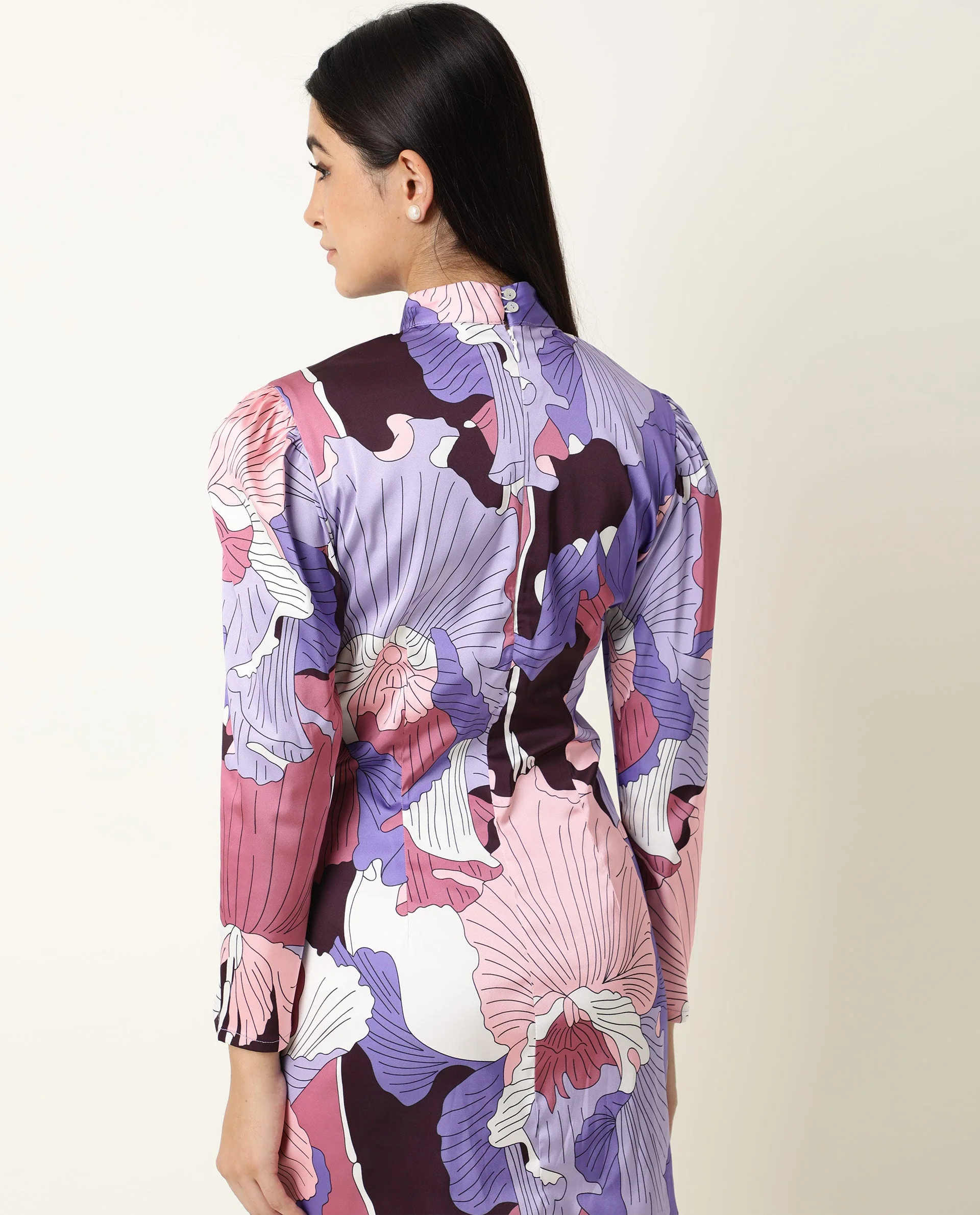 Rareism Women's Mylah Multi High Neck Floral Print Knee Length Regular Fit Dress - Image 10