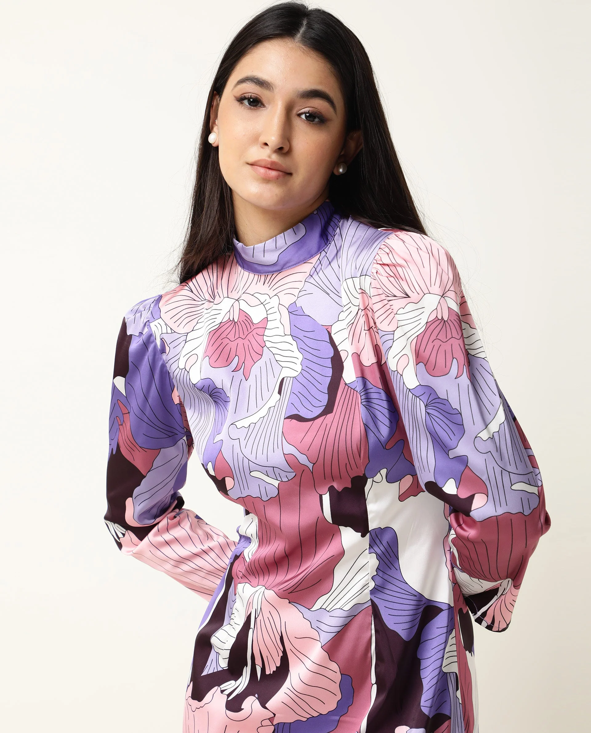 Rareism Women's Mylah Multi High Neck Floral Print Knee Length Regular Fit Dress - Image 2