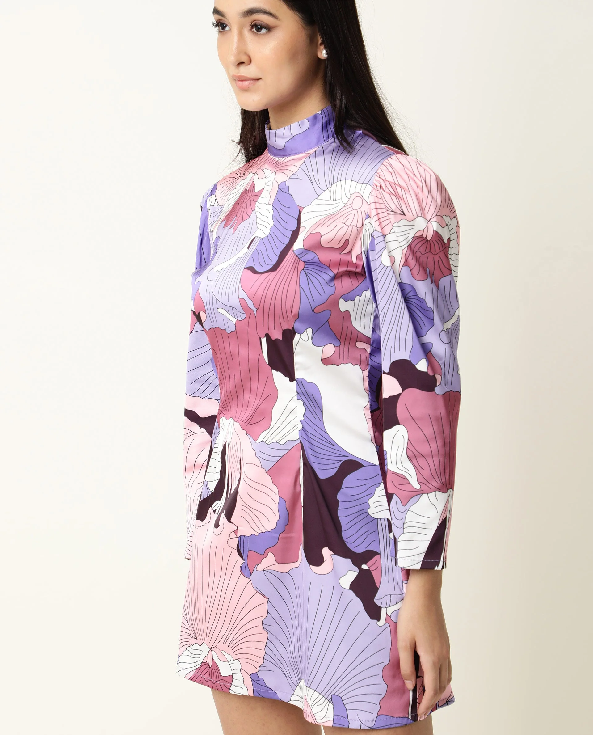 Rareism Women's Mylah Multi High Neck Floral Print Knee Length Regular Fit Dress - Image 4
