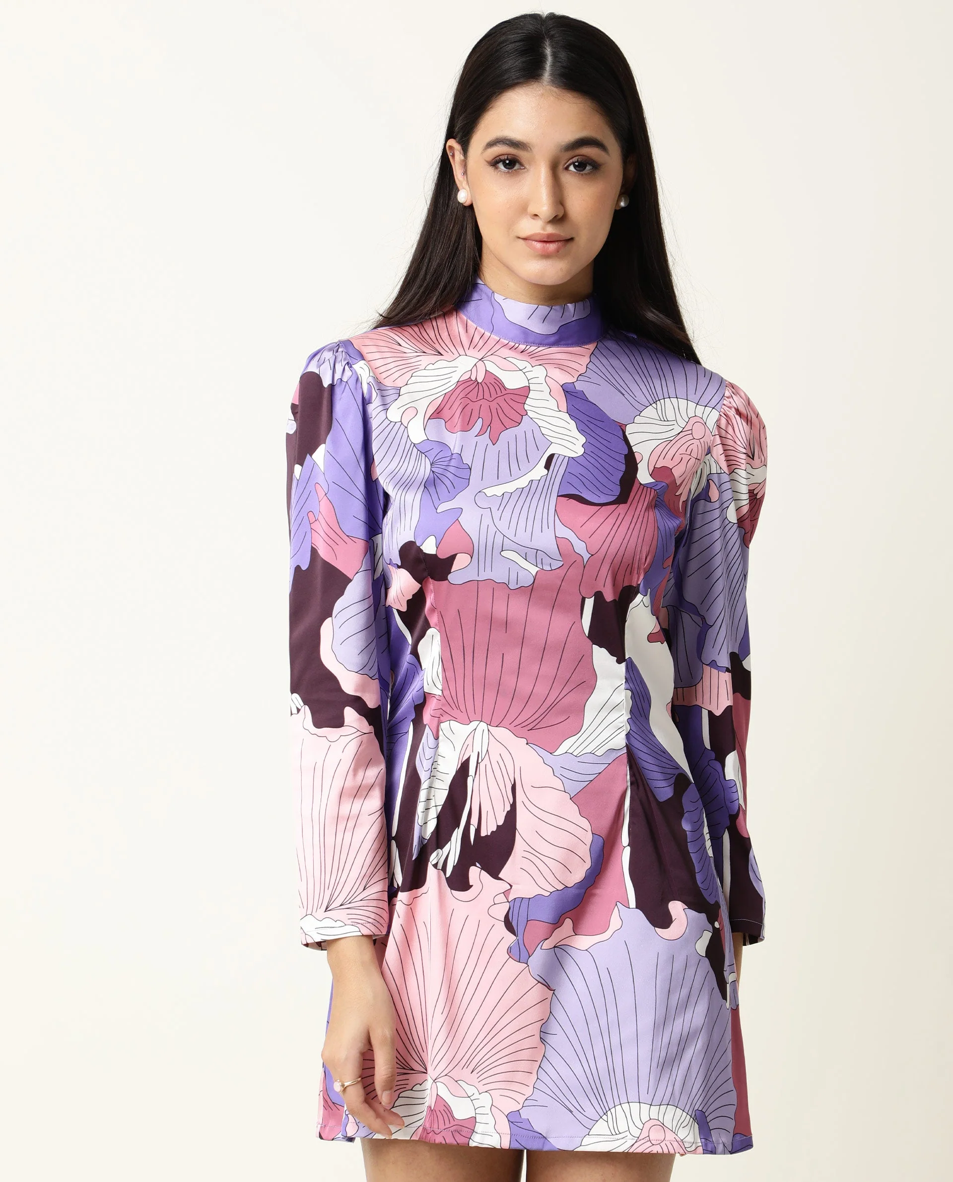 Rareism Women's Mylah Multi High Neck Floral Print Knee Length Regular Fit Dress - Image 5
