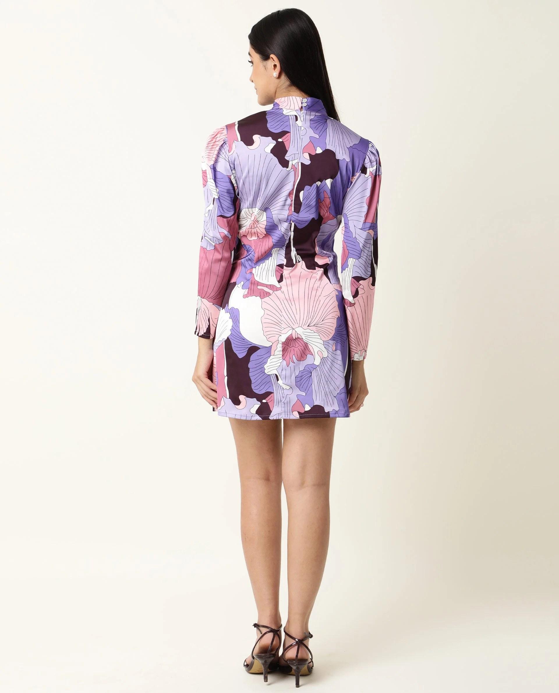 Rareism Women's Mylah Multi High Neck Floral Print Knee Length Regular Fit Dress - Image 7