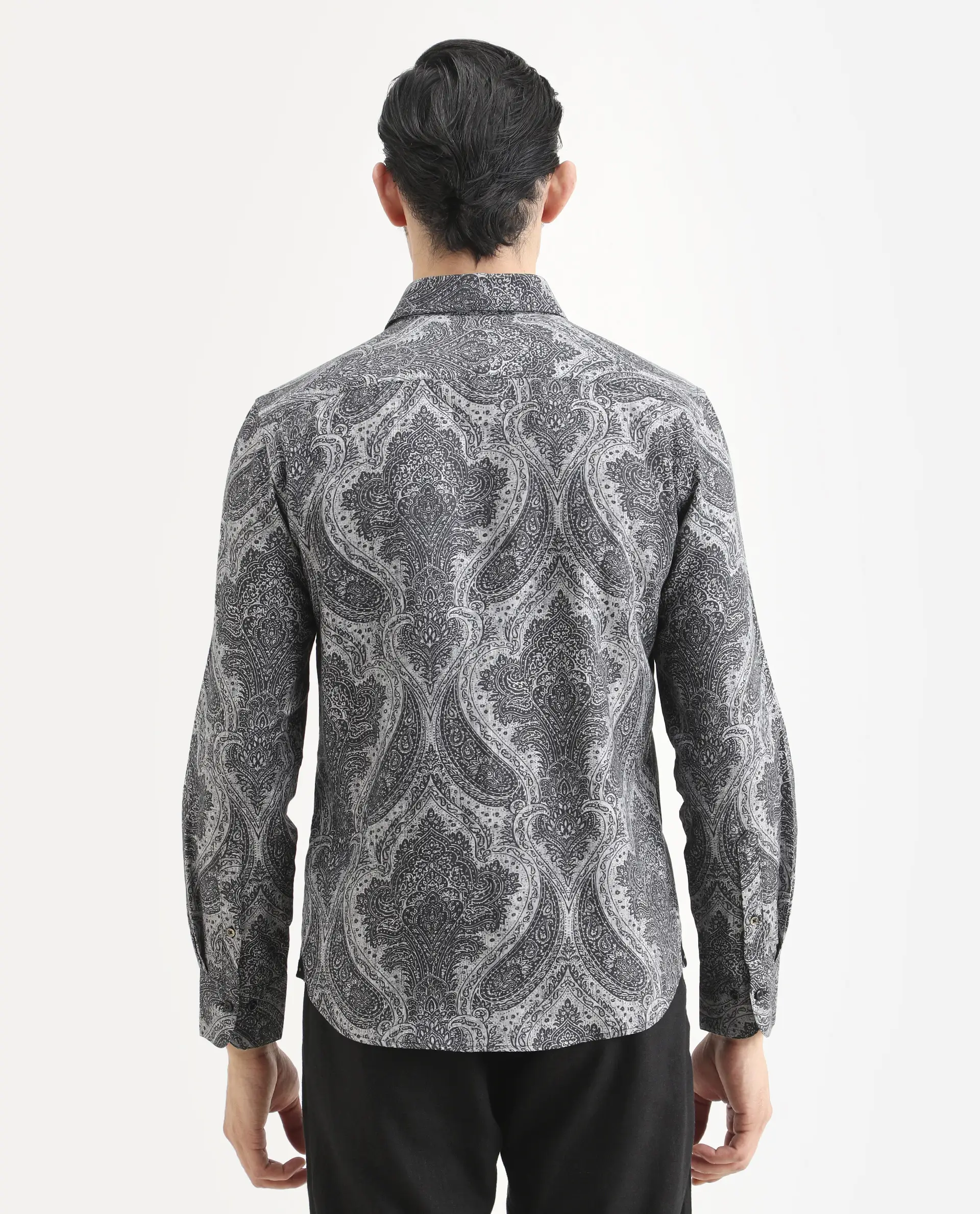 Rare Rabbit Men's Myra Dusky Grey Cotton Blend Fabric Full Sleeve Spread Collar Regular Fit Paisley Shirt - Image 7