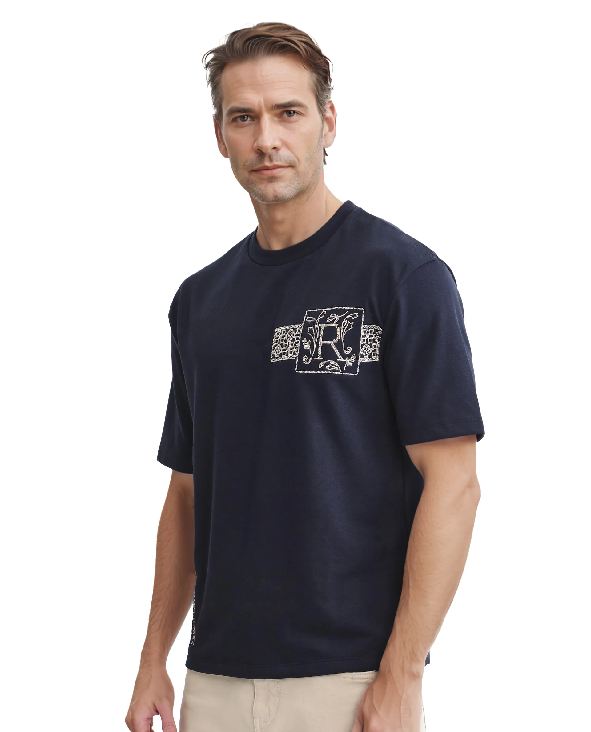Rare Rabbit Men's Myro-1 Navy Polyester Graphic Print Slim Fit Half Sleeve Crew Neck T-Shirt - Image 7